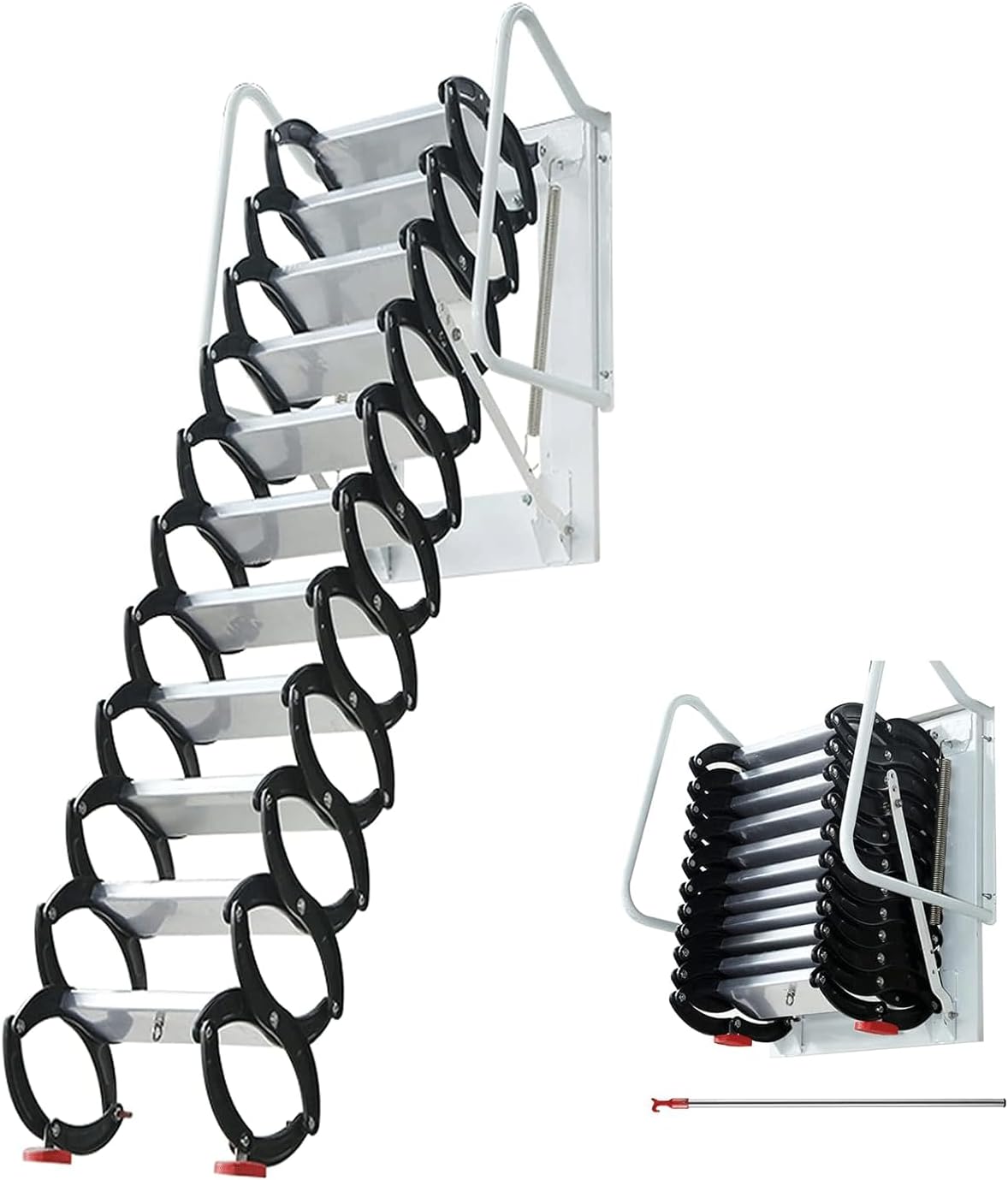 Folding Loft Ladder, 500 lbs Load Capacity, Pull Down Attic Stairs, Wall Mounted, Anti-Slip Design, Space Saving Alloy Extension Ladder for Home Decor.