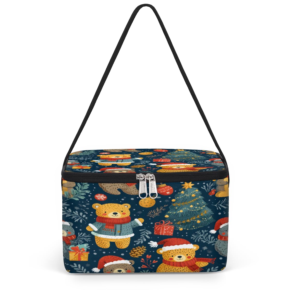 Christmas Cartoon Bears Lunch Bags for Women Men 9 Cans, Hot & Cold Food Delivery Bag Insulated Grocery Bag Insulated Lunch Box Cooler Bag for Office Work Picnic Beach