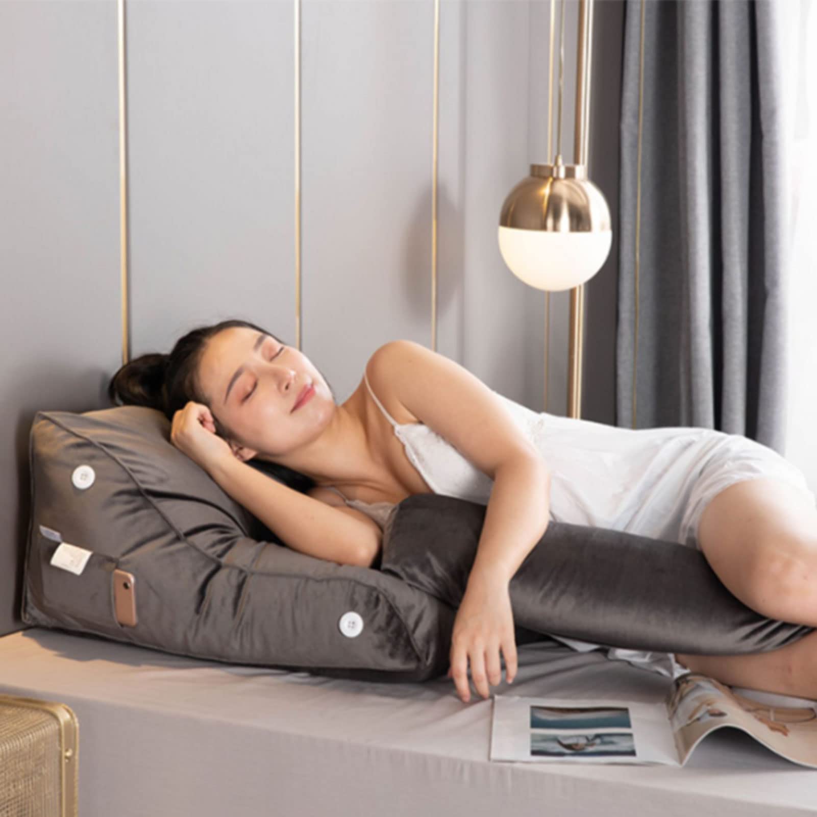 Ortopedyczna poduszka do czytania z podparciem pleców lędźwiowych i poduszką pod szyję, ergonomiczna poduszka do domu, biura, zdejmowana poszewka w zestawie