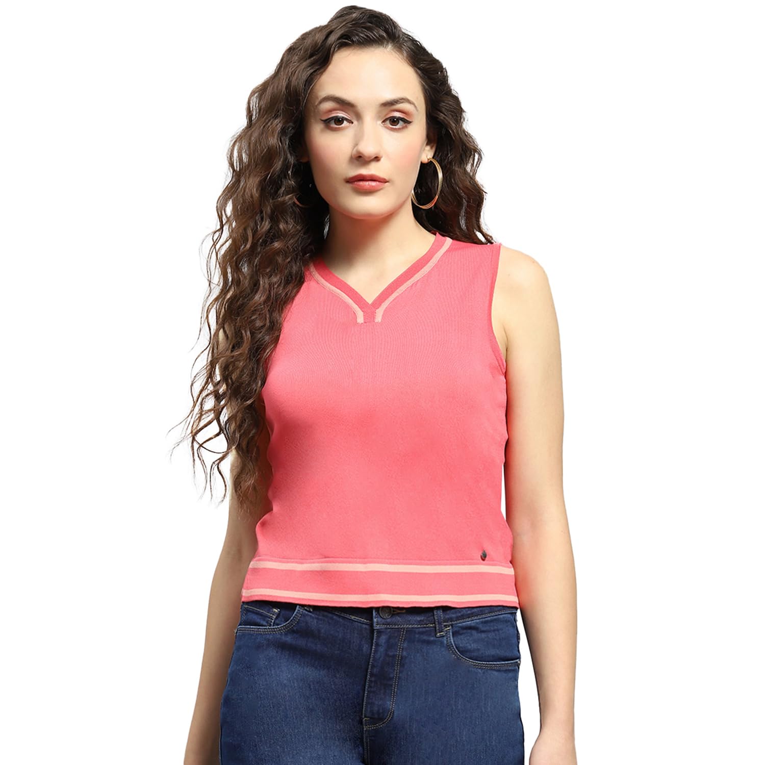 monte carlo Womens Solid V Neck Sleeveless Top (224065314TP)-picture-17