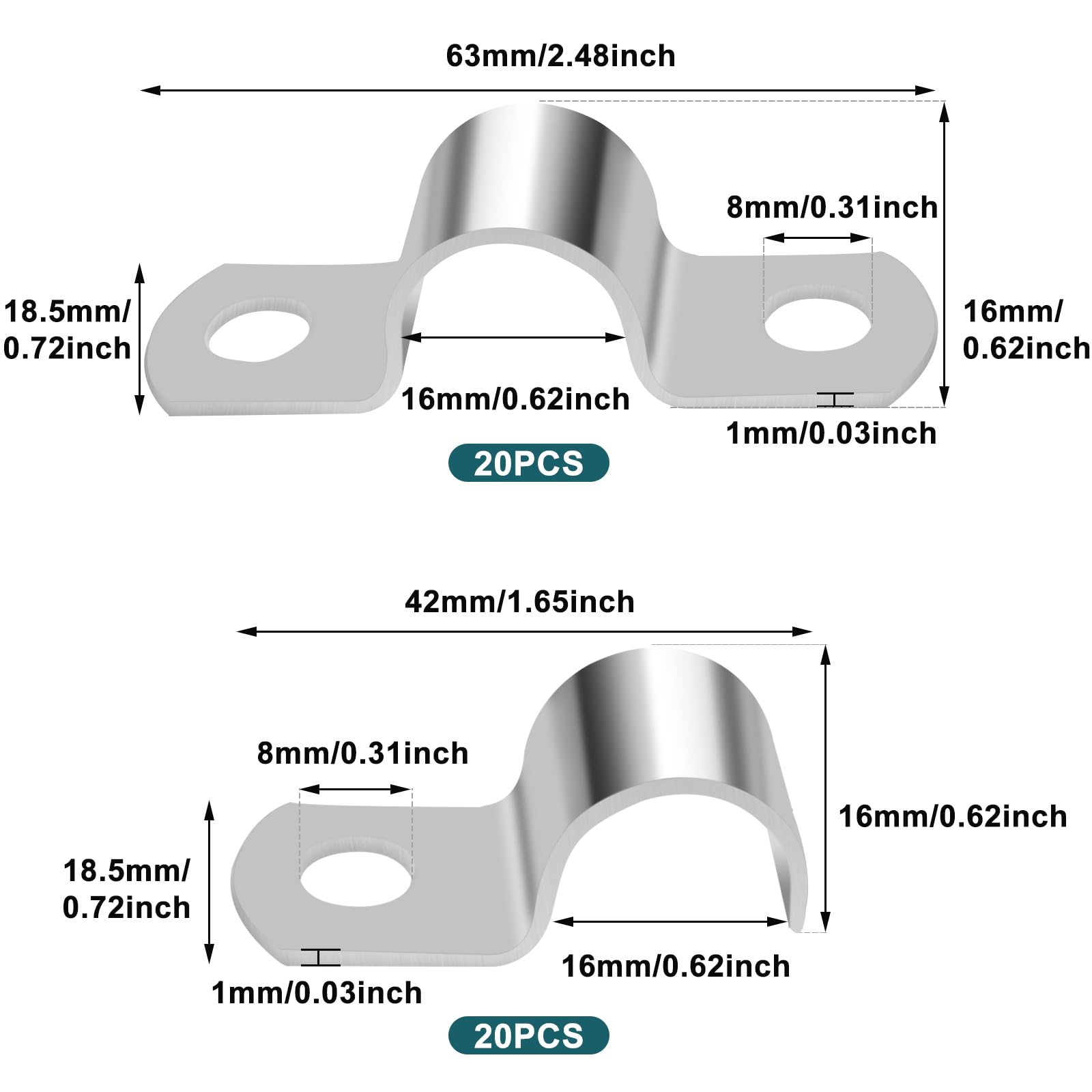 40 Pcs Metal Cable Clamps, M16 U Little Pipe Clamps, 304 Stainless Steel U Pipe Brackets, Fixing Hose Buckle - Image 2