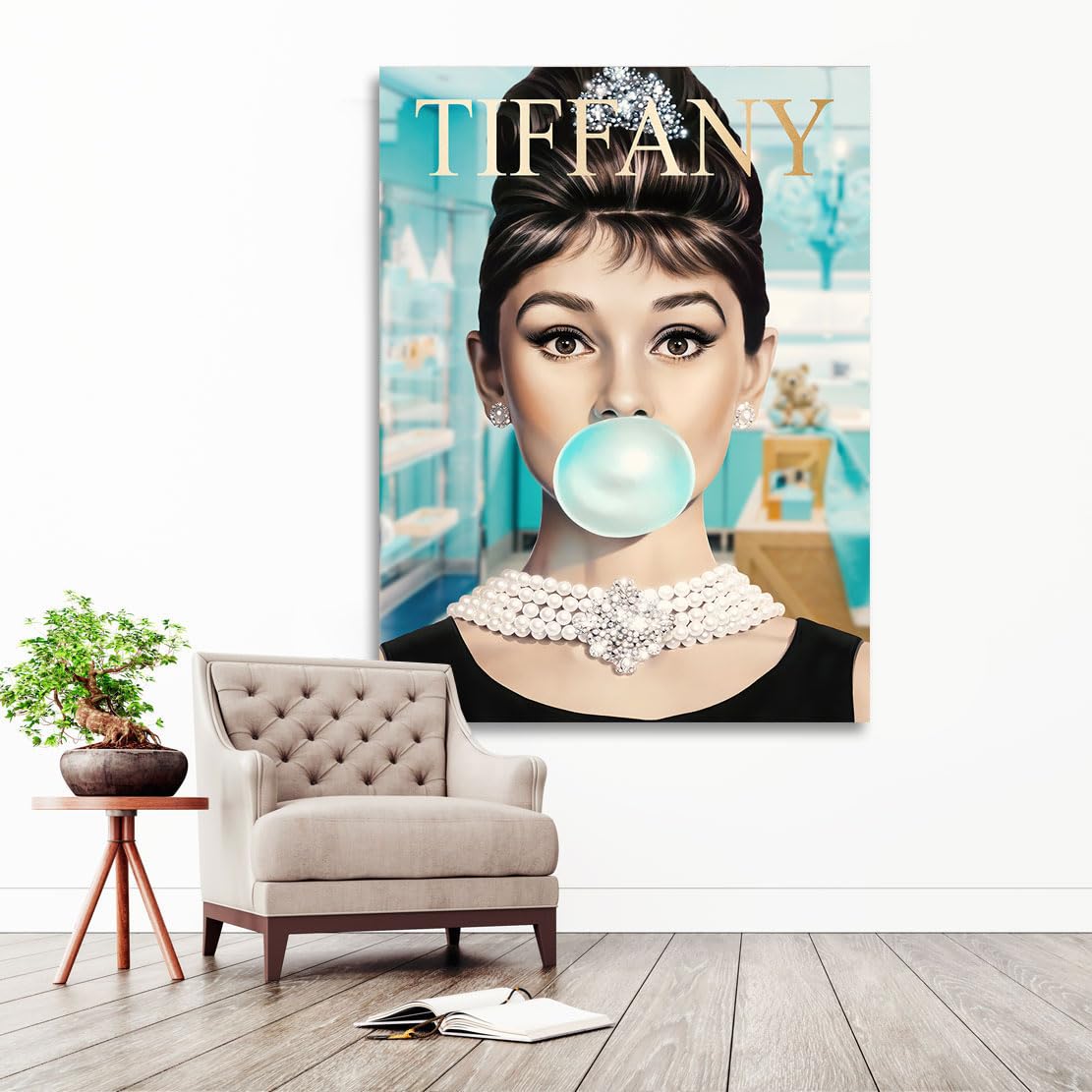Kunstgestalten24 | Audrey Hepburn Kunst Pop Art Bild Kaugummi Blase | Leinwand Bild | Wohnzimmer bilder | Wandbilder | Wanddeko | XXL Bilder auf Leinwand | Moderne Bilder | Hochwertige Kunstdrucke