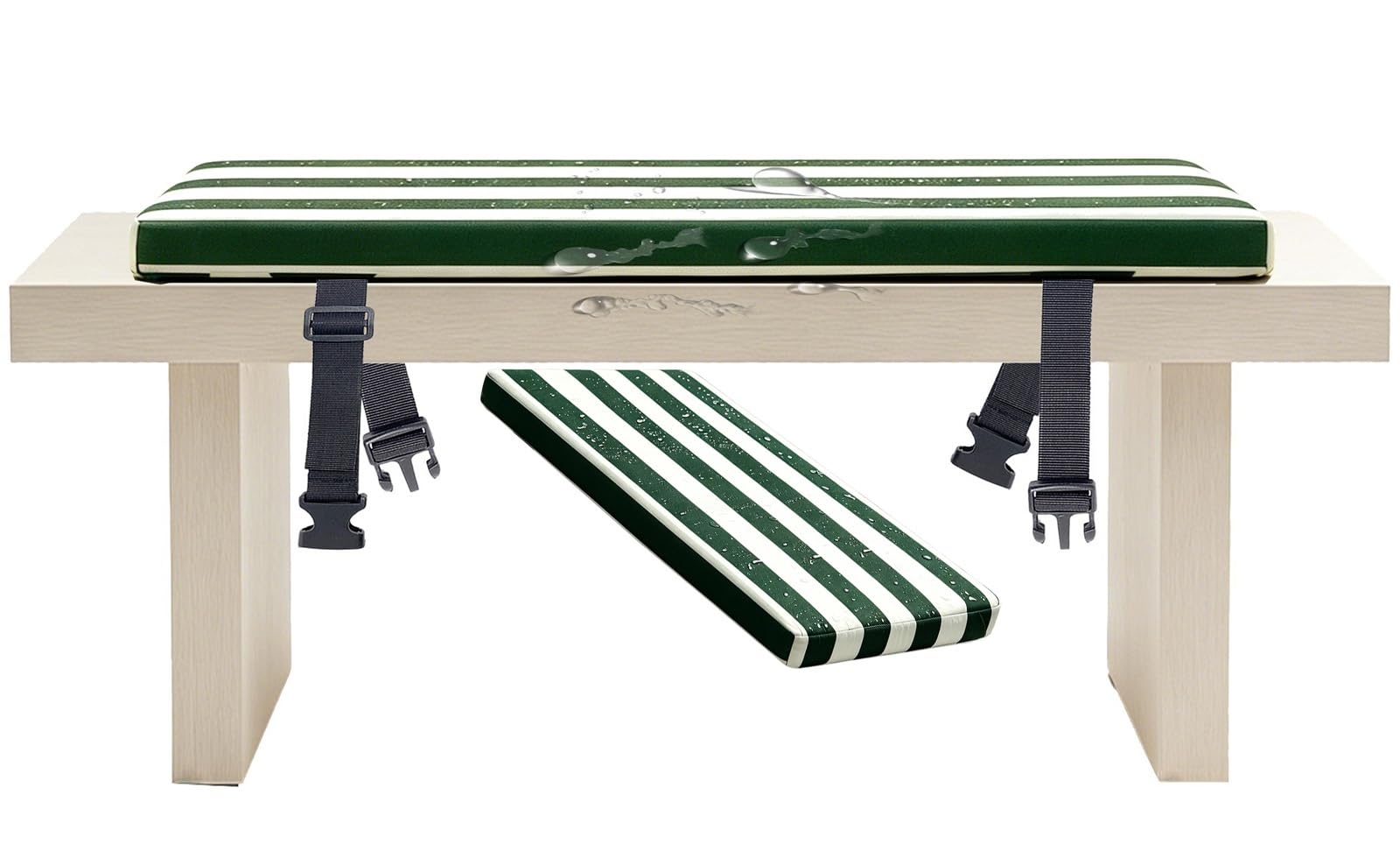 Black and White Striped Patio Cushions for Outdoor Furniture, 80% Waterproof Wicker Chaise Lounge Chair Cushions, Bluk and White Outdoor Bench Cushion with Ties(Dark Green White,55x55 cm 22x22 in)