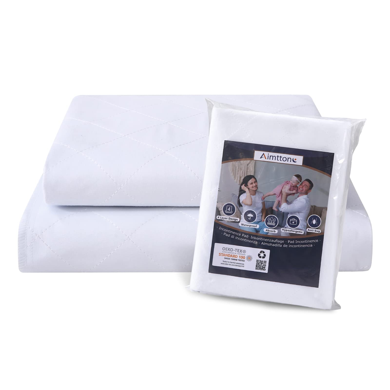 2 coprimaterasso lavabile per incontinenza, 70 × 90 cm, in tessuto non tessuto assorbente, impermeabile e lavabile, colore: blu/bianco