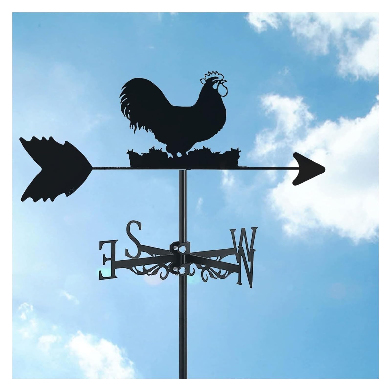 TAXXII Farmhouse Chickens Weather Vane Metal Weathervane Outdoor Roof Mount, Stainless Rooster Cockerel Decor Measuring Tools, Wind Direction Indicator for Yard Garden Architecture(Hen)