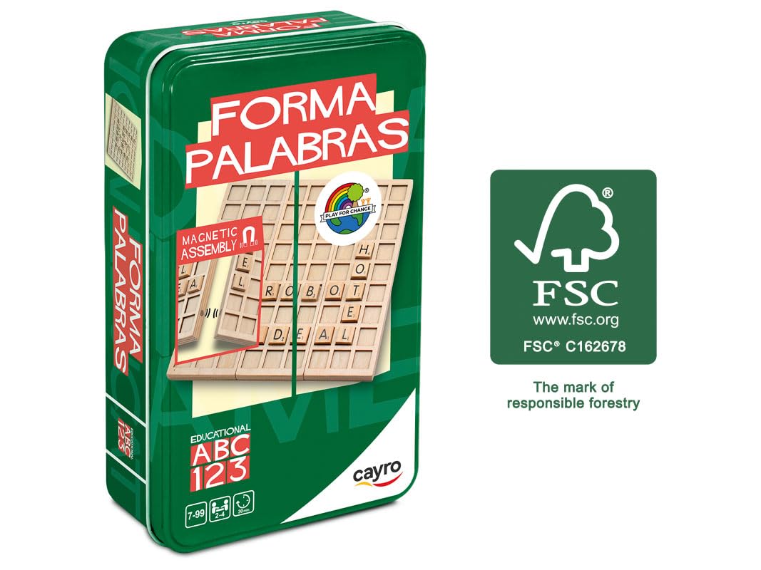 Cayro Formapalabras Gioco Educativo In Legno In Scatola Metallica Da Viaggio, Forma Parole, 2-4 Giocatori, Made In Spain
