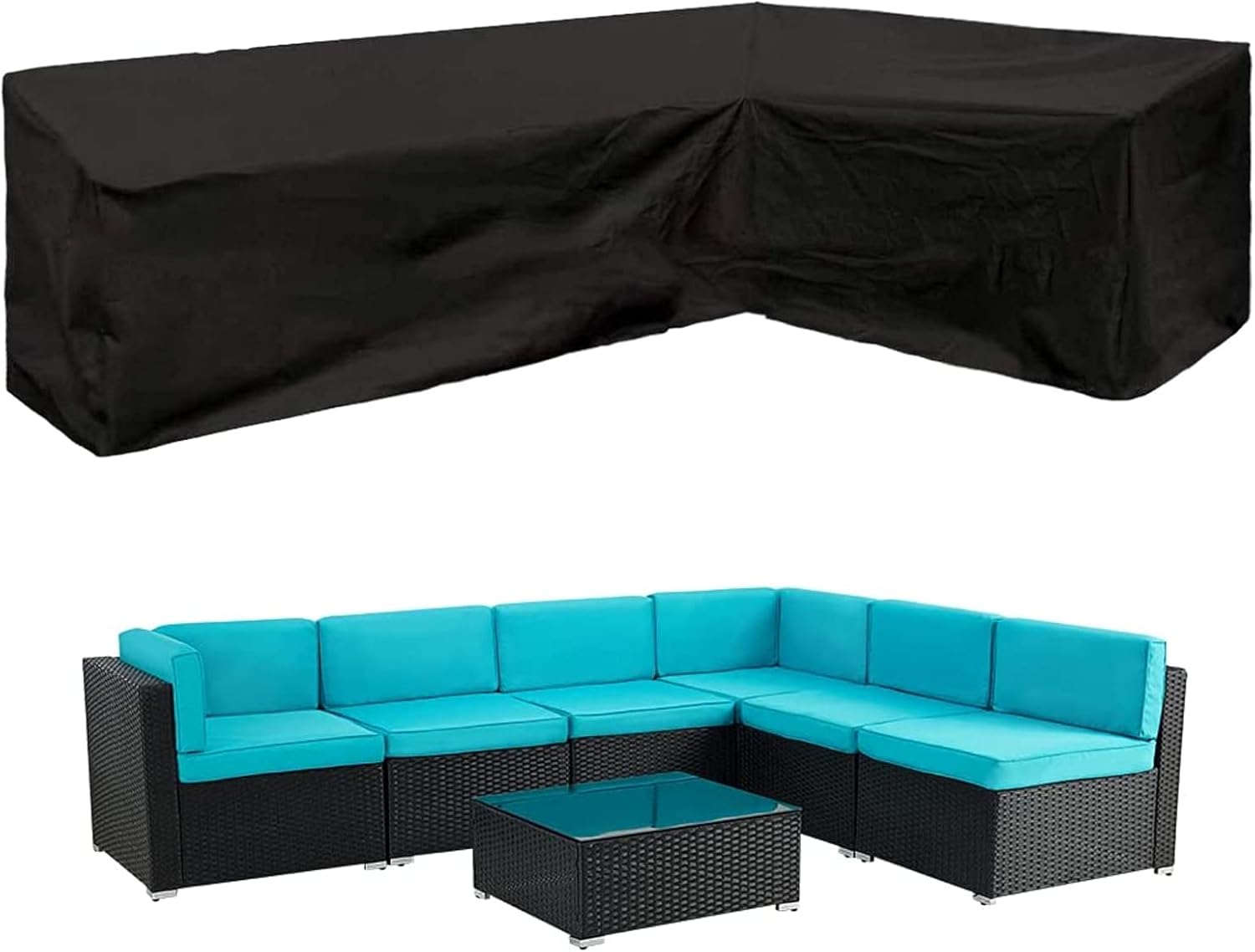 Patio Furniture Covers Weather Resistant Sectional Sofa Cover Outdoor Sectional Cover Waterproof Garden Couch Protector with 6 Windproof Straps, 2 Air Vents (L-Shaped Right Facing-104 x83)