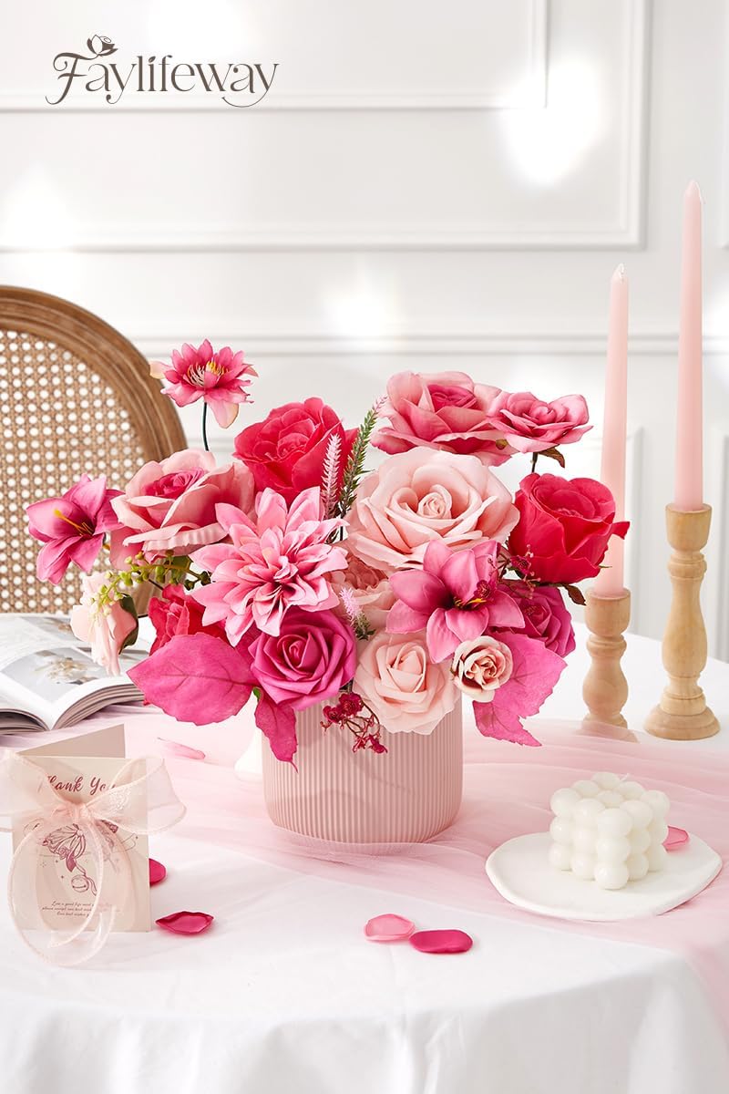 Artificial Flowers, Silk Hot Pink Flowers for DIY Wedding Bridal Bouquets, Fake Cake Flowers for Centerpieces,Baby Shower, Table Arrangement, Home Party Decorations - Image 4