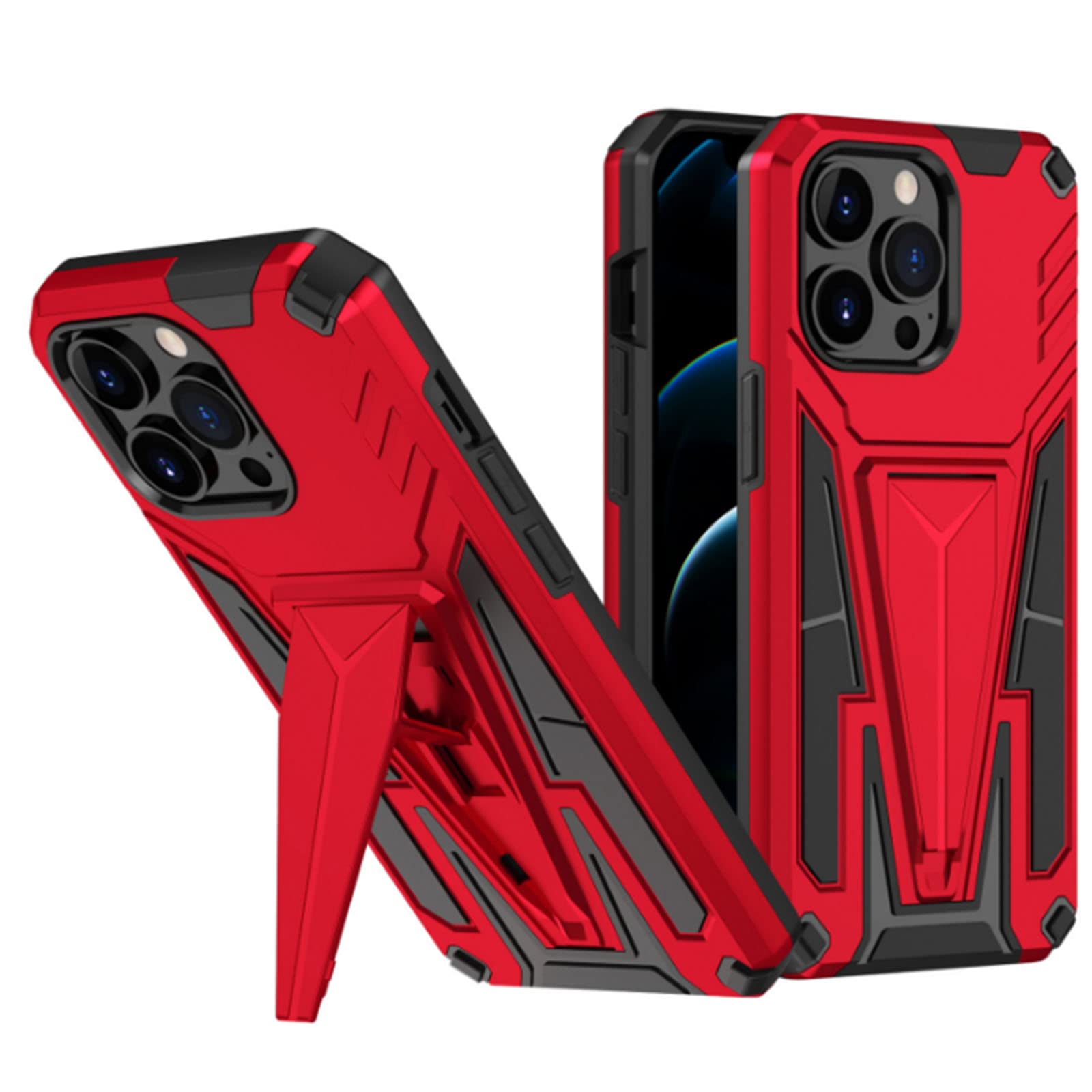 Etui do iPhone 13 Pro Max/13 Pro/13/13 mini, odporne na wstrząsy twardy tylny zderzak silikonowy pokrowiec ochronny z podpórką, kompatybilny z magnetycznym uchwytem samochodowym, czerwony, 13 Pro 6,1"