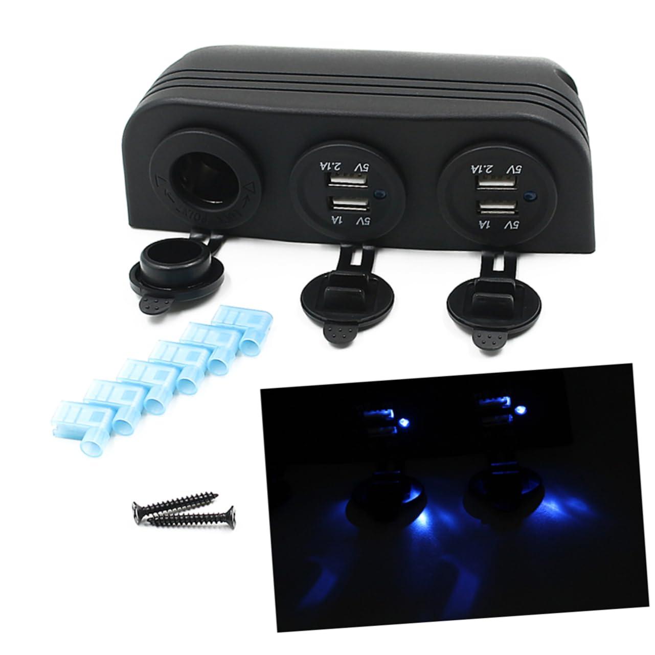 Prise Allume-Cigare de Voiture 12-24v avec 4 Ports USB, Noir