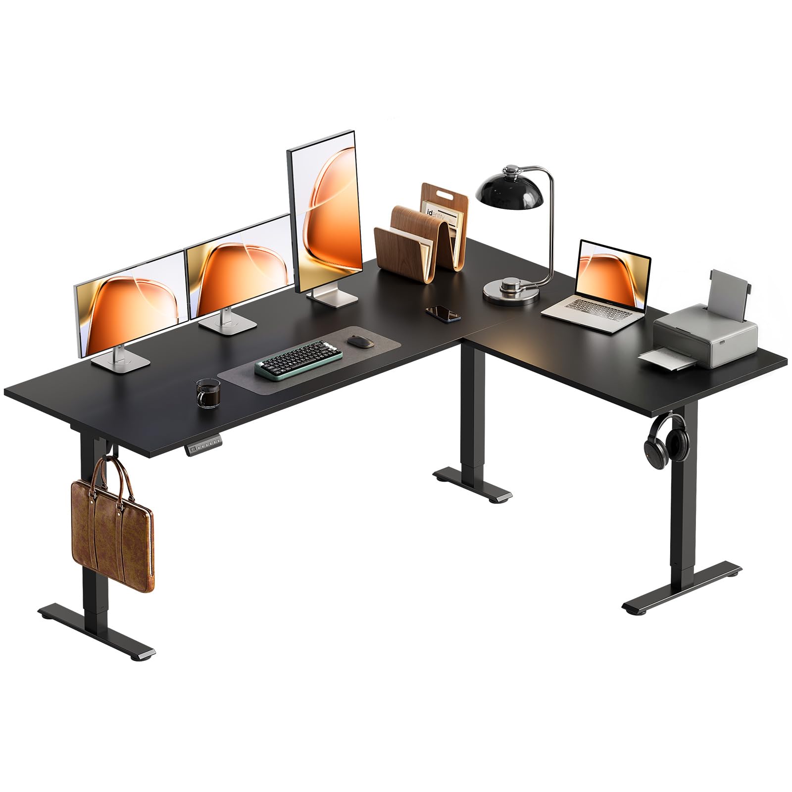 OffiGo 63 Inch Reversible L Shaped Electric Standing Desk Height Adjustable Corner Stand up Desk Ergonomic Large Lift