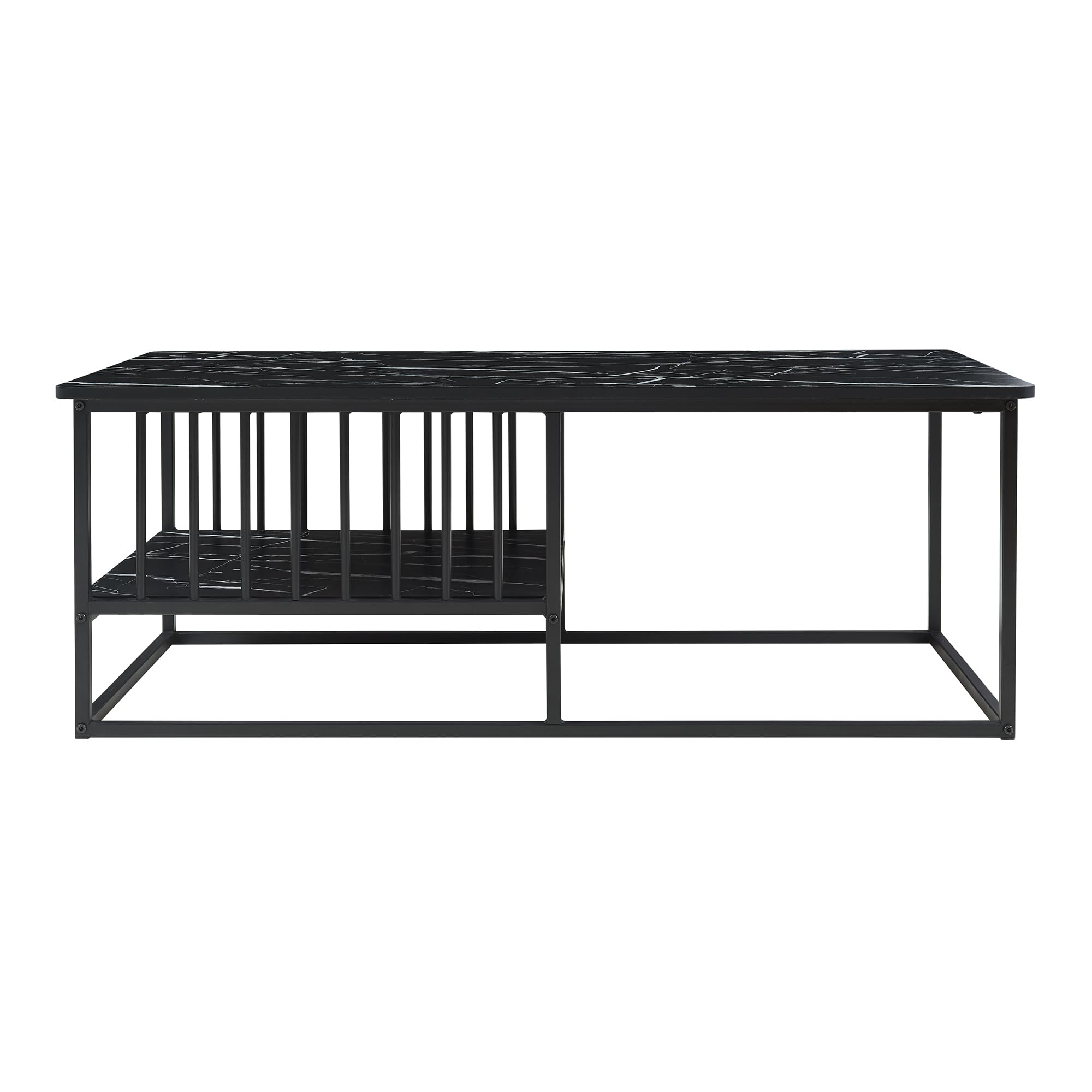[en.casa] Couchtisch Raukurg Sofatisch mit einem Ablagefach Wohnzimmer 120 x 60 x 44 cm rechteckig Metallgestell Marmoroptik, schwarz