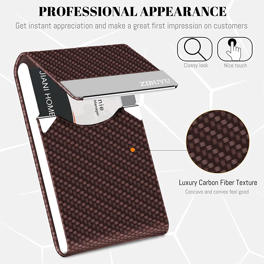 Zibuyu® Business Card Holder for Man&Women Metal Classy Visiting Card Holder for Pocket PU Leather Wallet Slim Cards Case with Metal Magnetic Clasp, 20 Cards (6X9.5Cm) Office Product - Brown 3