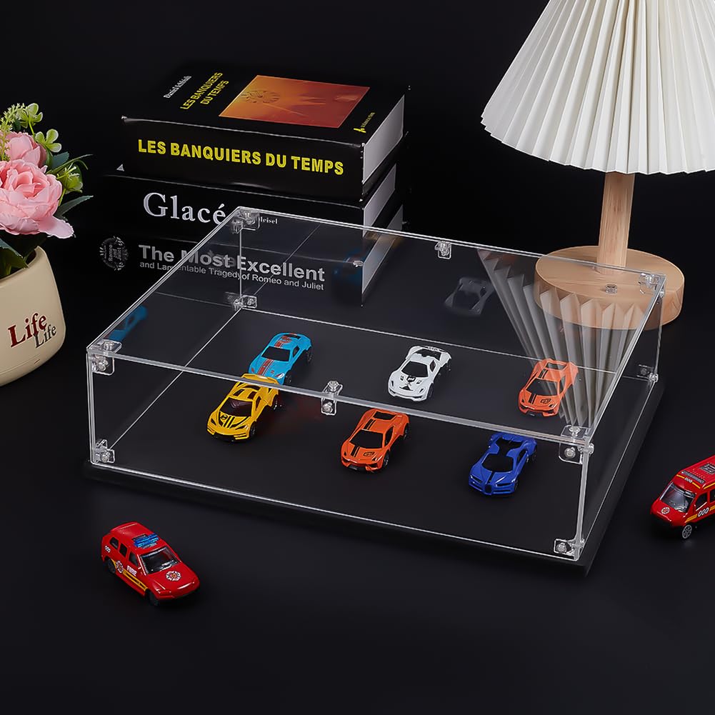 PH PandaHall Vetrina in acrilico trasparente scatola di presentazione per figurine, scatole di immagazzinaggio da assemblare con base nera per oggetti libri protezione decorazione interna 33,8 x 26,8