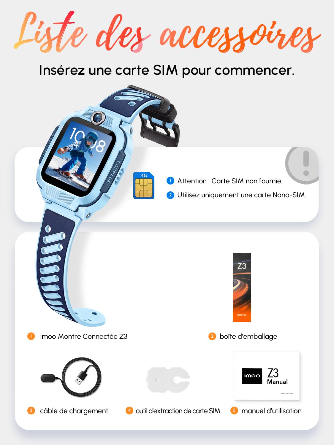 imoo Z3 Montre Connectée Enfant 4G avec Carte SIM : Traceur GPS Enfant Précis, Appels Vidéo HD, SOS, Étanche IP68 et Mode Classe - Smartwatch Enfant Fille Garçon