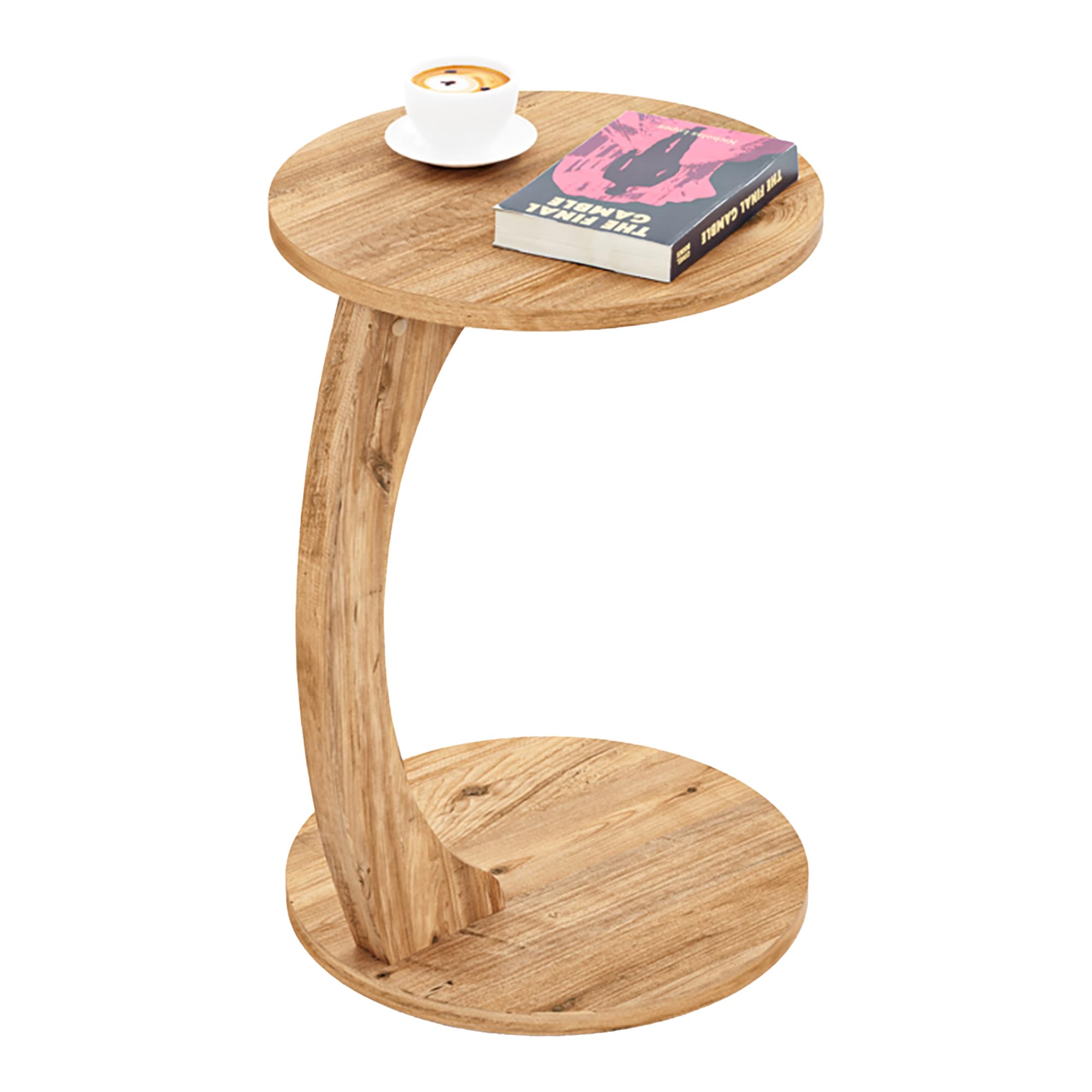 [en.casa] Table d'Appoint Ronde pour Salon Table de Chevet Design pour Chambre Bout de Canapé aux 4 roulettes Panneau de Particules 56 x 38 cm Effet Bois
