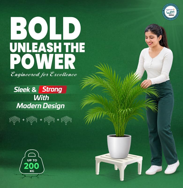 Image of DVI Heavy Duty White Plant Stand | Pack of 4 | Strong, Durable, Rust-Proof | Supports Up to 200 Kg | Indoor & Outdoor Use | Pot Stand for Big Size Plants | All Weather Resistant Pot Stand