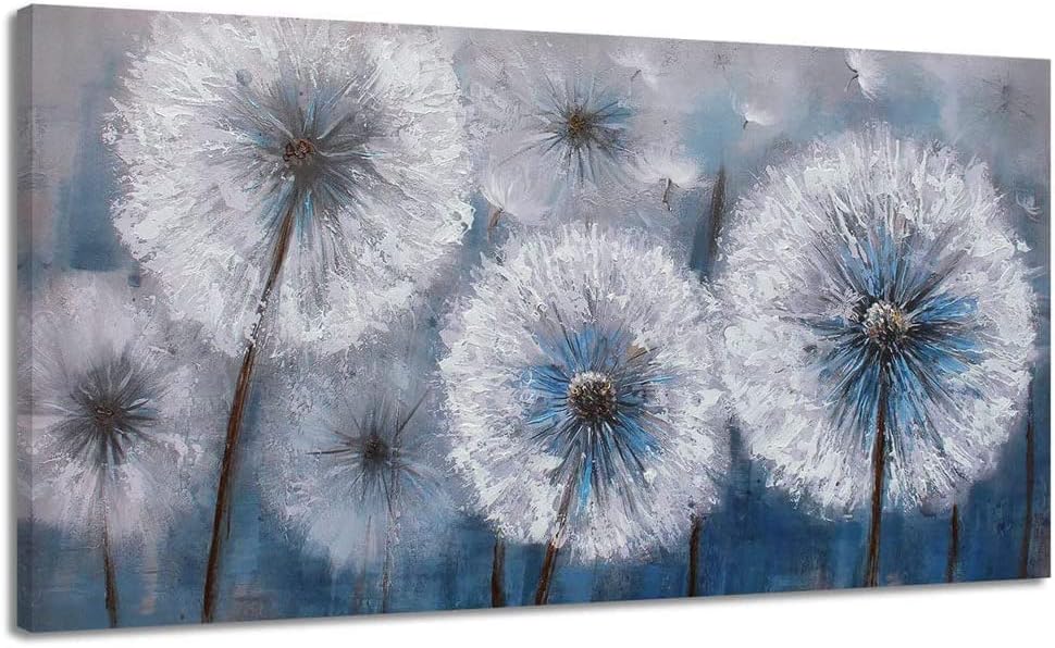 Dandelion Painting Wall Art Canvas Print Picture for Living Room Large White Flower Flora Home Bedroom Decoration Modern Framed Artwork Decor 30x60 inches 30×60 Inches Dandelion Painting Wall Art