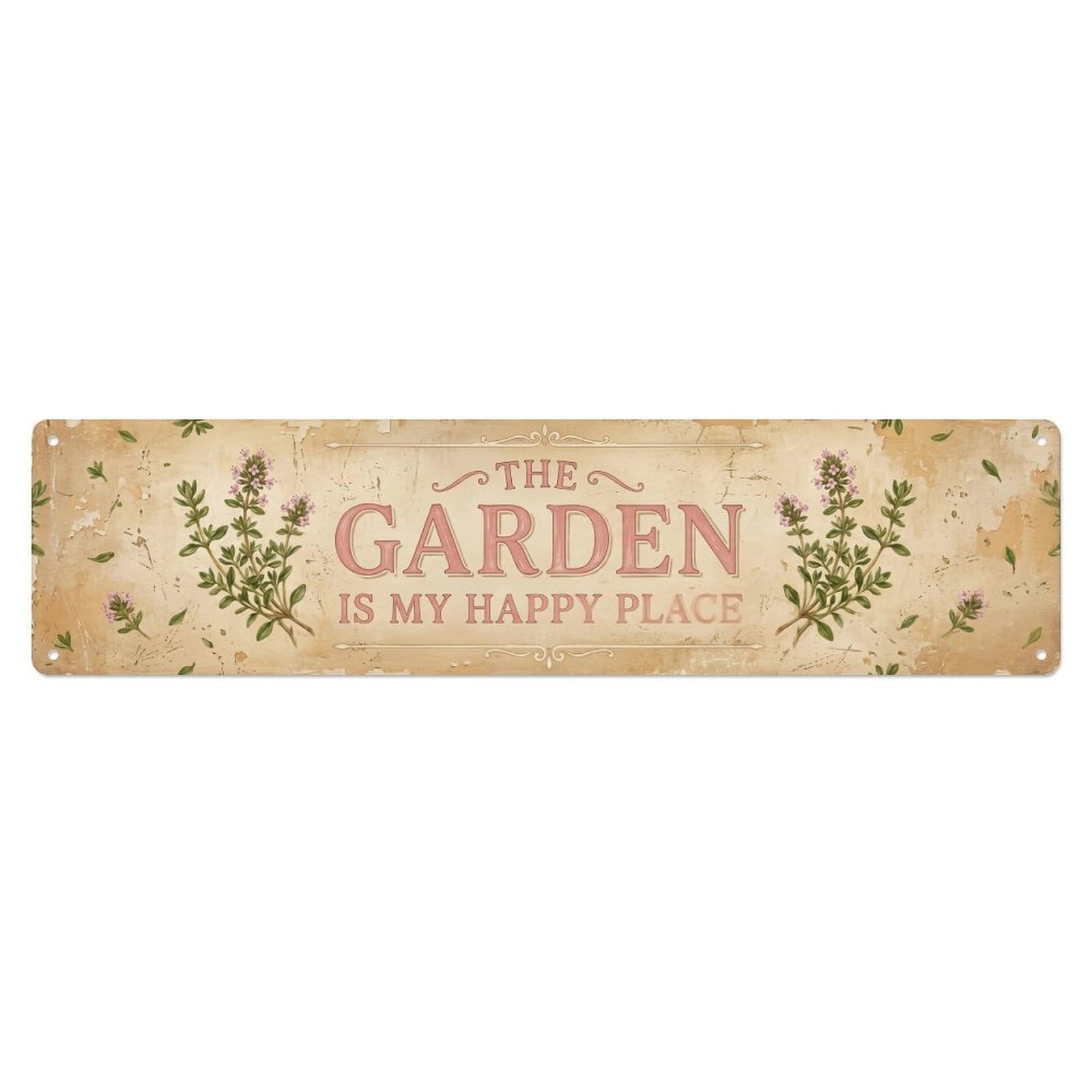 Vintage The Garden Is My Happy Place Thyme Herb Metal Tin Sign