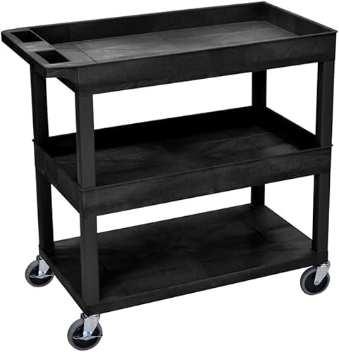 Luxor - Carrito de 32" x 18" - Dos tinasun estantes planos (EC112-B), negro