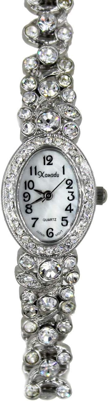 Ladies 18k Silver Plated Baguette Rhinestone Bracelet Watch Made with Swarovski Elements