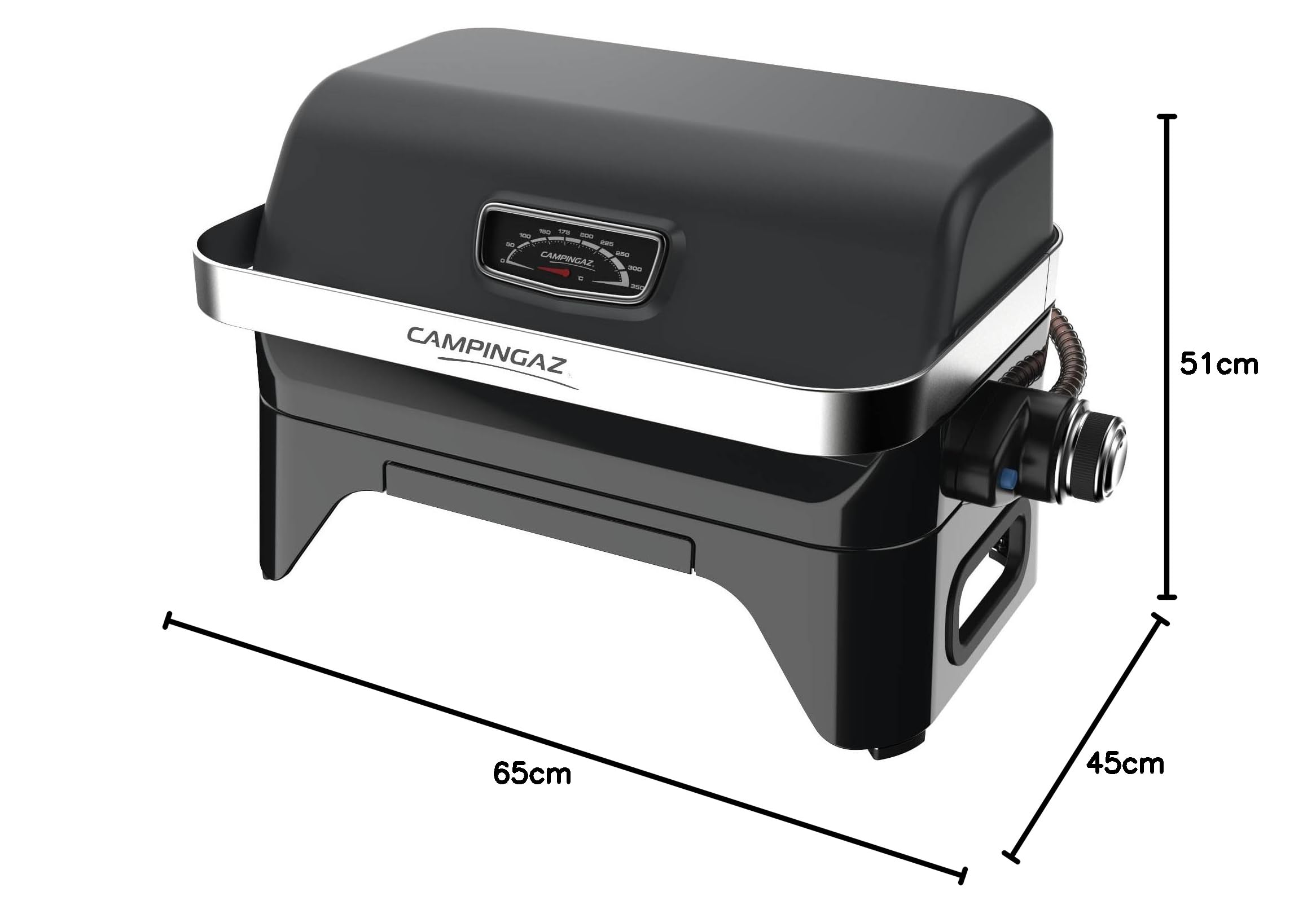 CAMPINGAZ Attitude2go Barbecue à gaz avec couvercle portable pour balcon, barbecue de camping avec thermomètre et grill en fonte, fonctionne avec des bouteilles de gaz standard