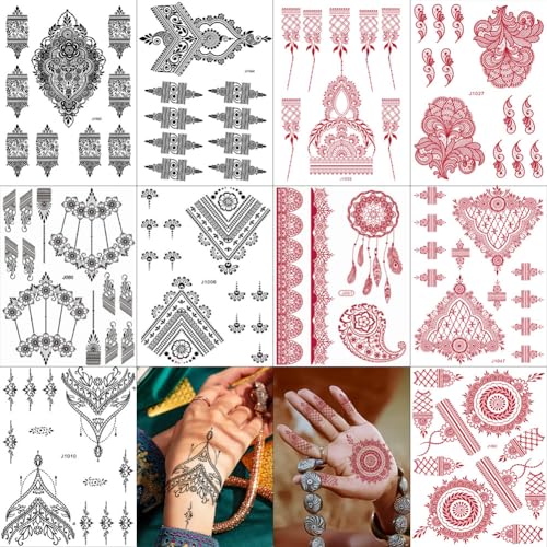 10 Sheets Temporary Tattoos Kit, India Henna Tattoo Stickers for Body Art