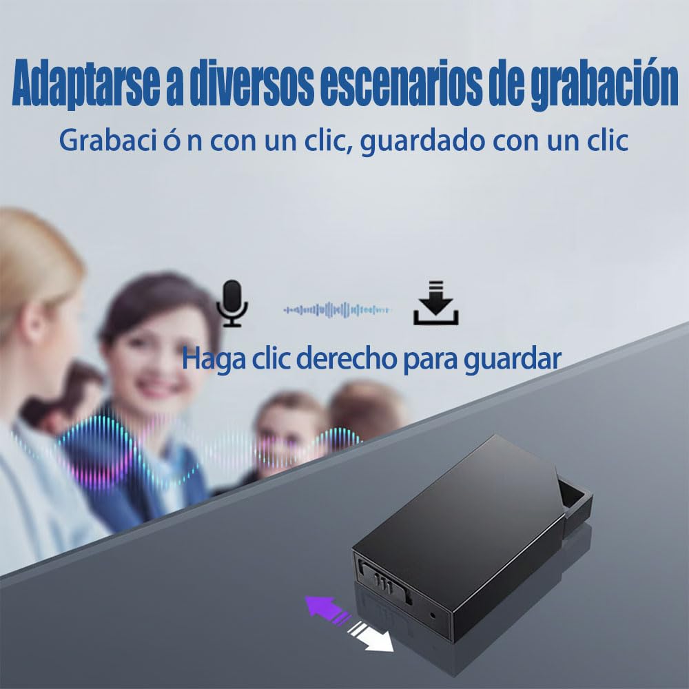 Grabadora de Voz Espía 64GB Mini Micrófono Espía | Recargable USB, Activación por Voz, Grabadora de Voz, Para Cursos y Reuniones, Oculta (3*2 0.6)