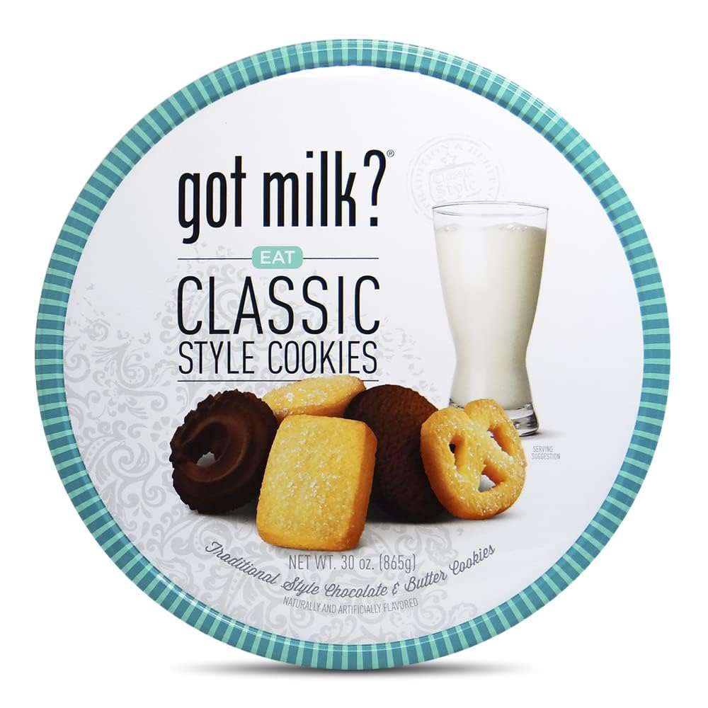got milk? Classic Style Cookies, Chocolate & Butter Cookies, 12-Oz. Cookie Tin, Traditional Style Danish Butter and Chocolate Cookies for Dessert or Snack, Gift Tin, Case Pack, Case of 12 Tins