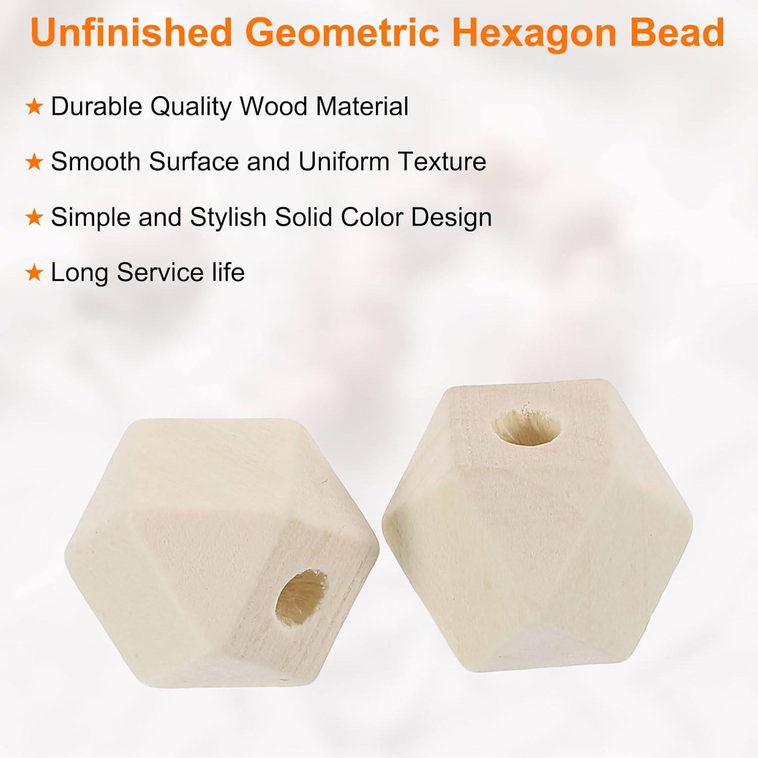 uxcell 200 Pcs Geometric Wood Beads, 16mm/0.63inch Unfinished Geometric Hexagon Bead, Natural Color Loose Spacer Beads for Jewelry Craft Making Home Decor