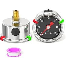 0-60PSI Stainless Steel Glycerin Filled Pressure Gauge 1.5" Black Dial Size, 1/8" NPT Back Mount, for Tube, Water Pump, Gas, Liquid, Pressure Test with Range Mark Pointer