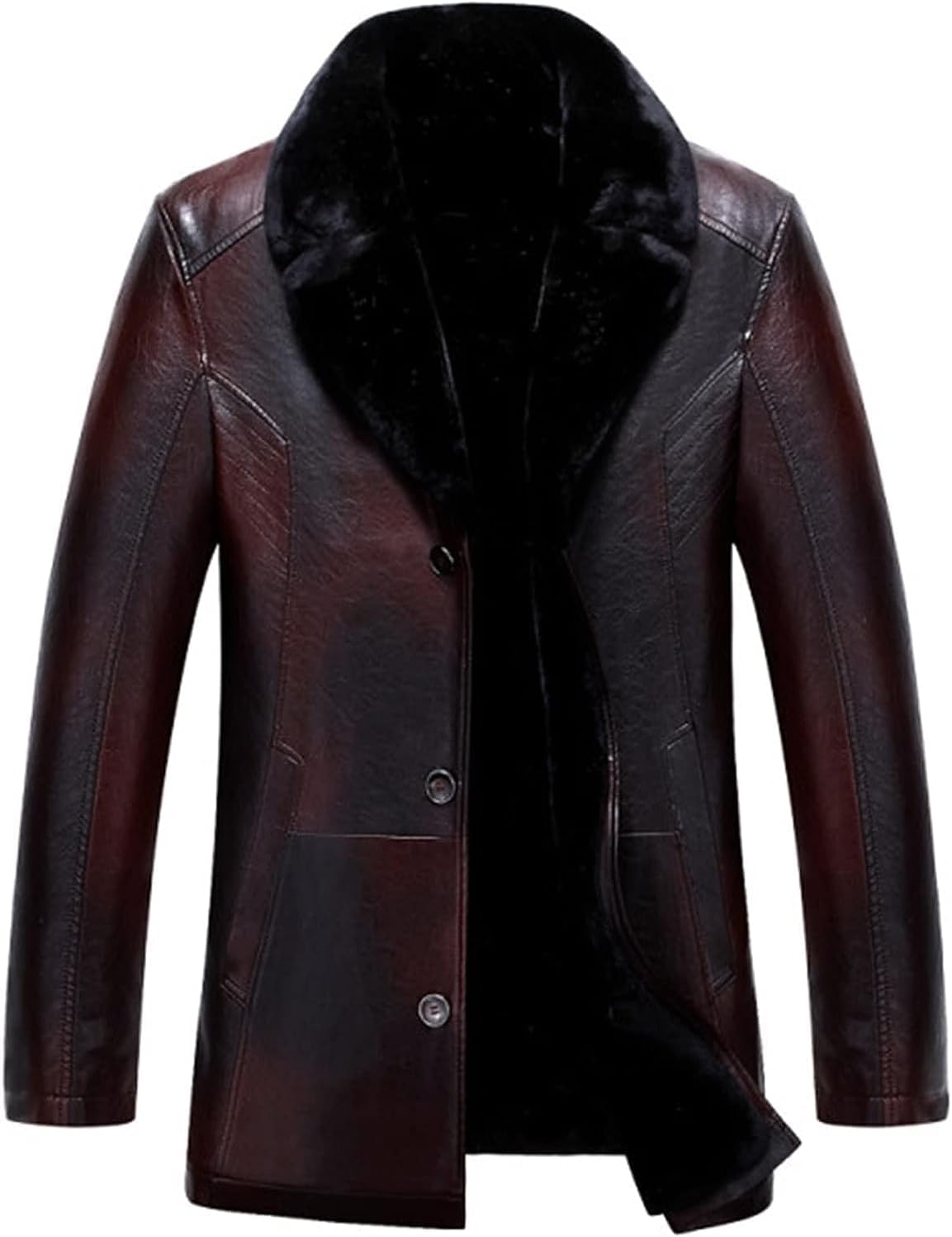 Men's Shearling Jacket with Real Sheepskin (Brown), Slim Fit Leather Coat