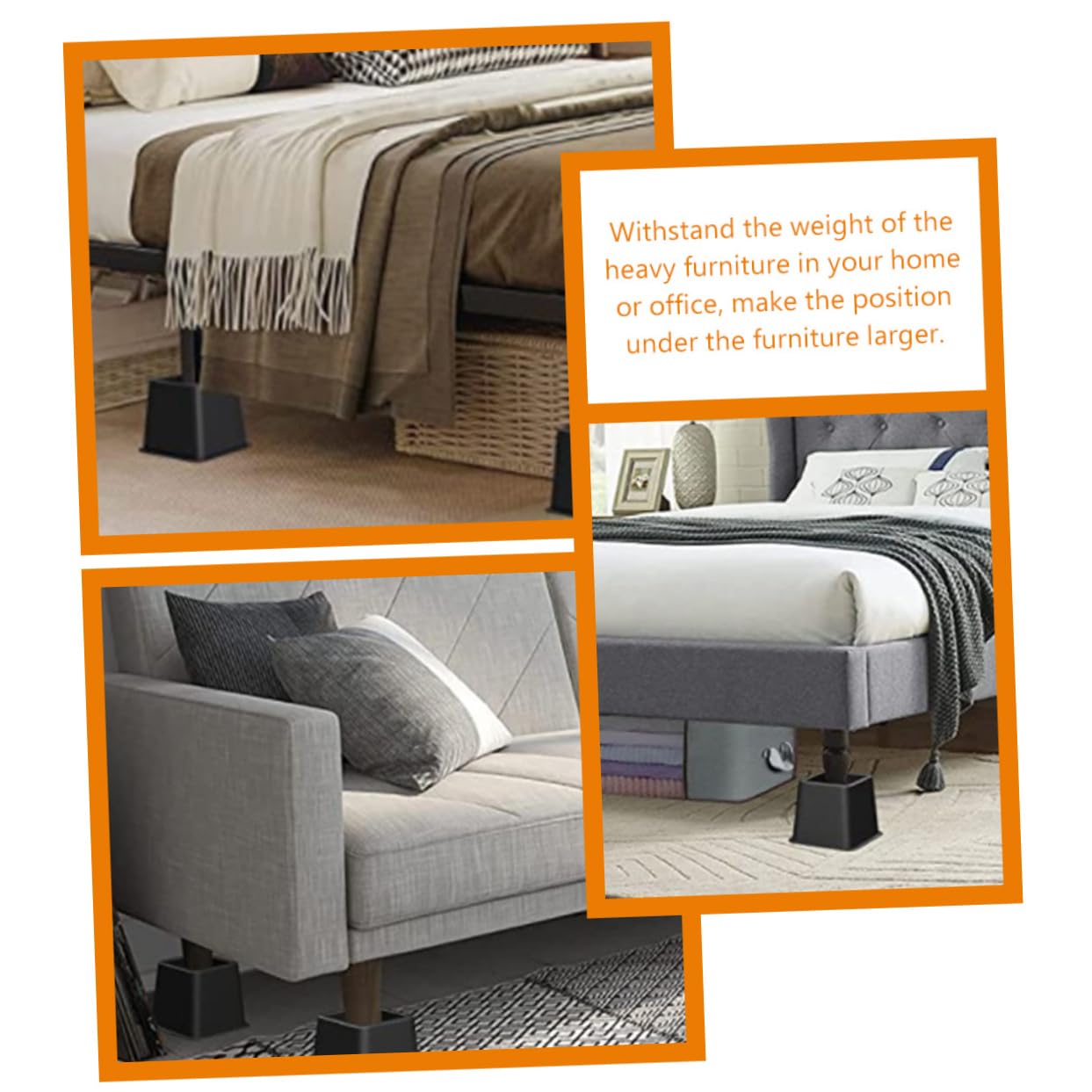 Cabilock 4Pcs Heavy Duty Furniture Risers for Bed and Desk Height Sofa Risers Slip Floor Protectors for Couch and Table Material for Stability