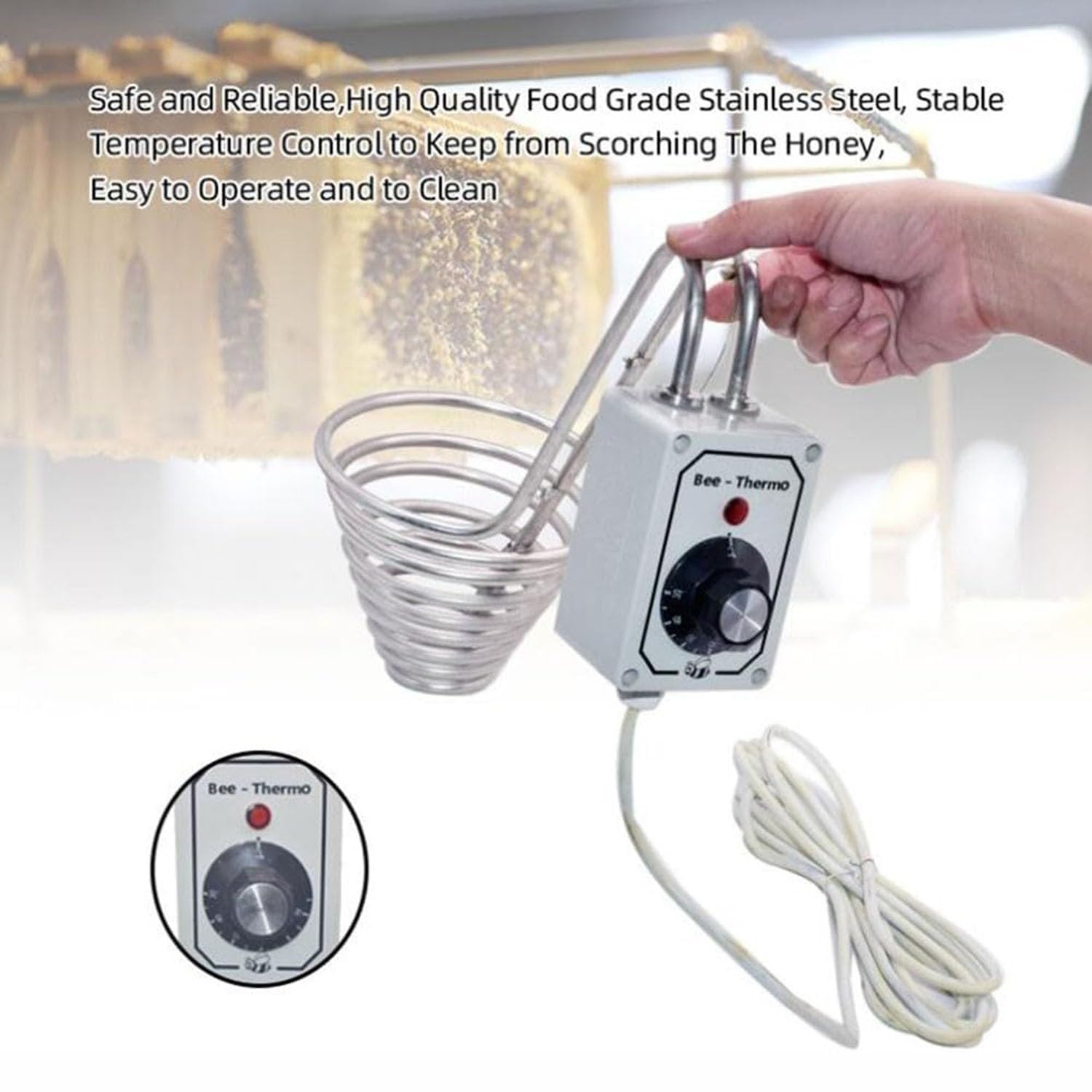 Riscaldatore per miele per uso alimentare, termostato per fusione in acciaio inossidabile, strumento per apicoltura, soluzione di riscaldamento dell'alveare di lunga durata per un'efficace fusione del