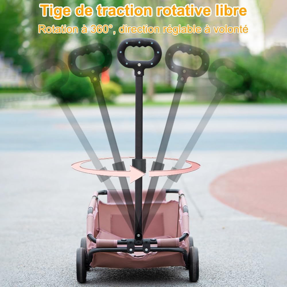 OHMG Poussette pour chien,Pliable à 4 roues,Avec tige de poussée réglable,Chariot pour chien, coussin lavable,Pour chiens miniatures jusqu'à 10 kg,Design ouvert