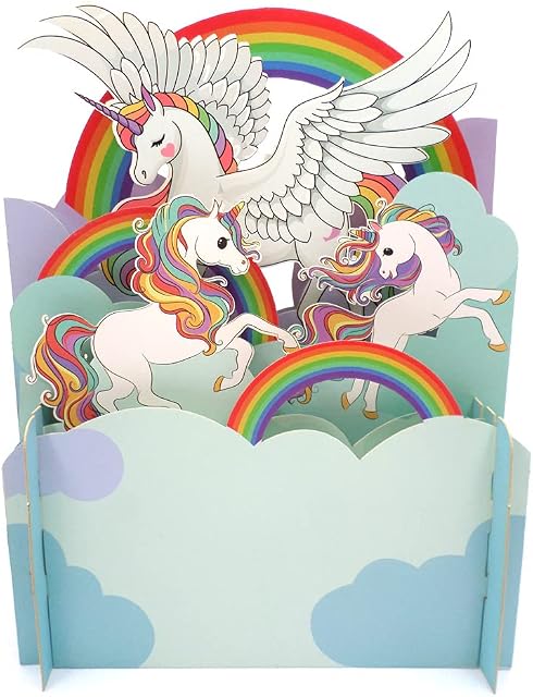 Children's Rainbow Unicorns 3D Pop Up Birthday Greeting Card By Alljoy Cards KID016