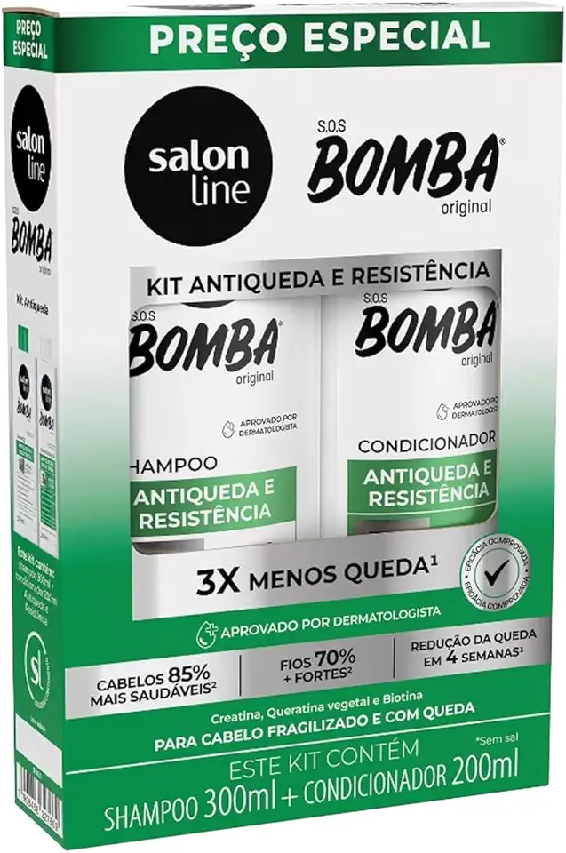 Kit Shampoo e Condicionador, Salon Line, S.O.S Bomba Antiqueda, Vegano - Para Todos os Tipos de Cabelos, 2 Unidades