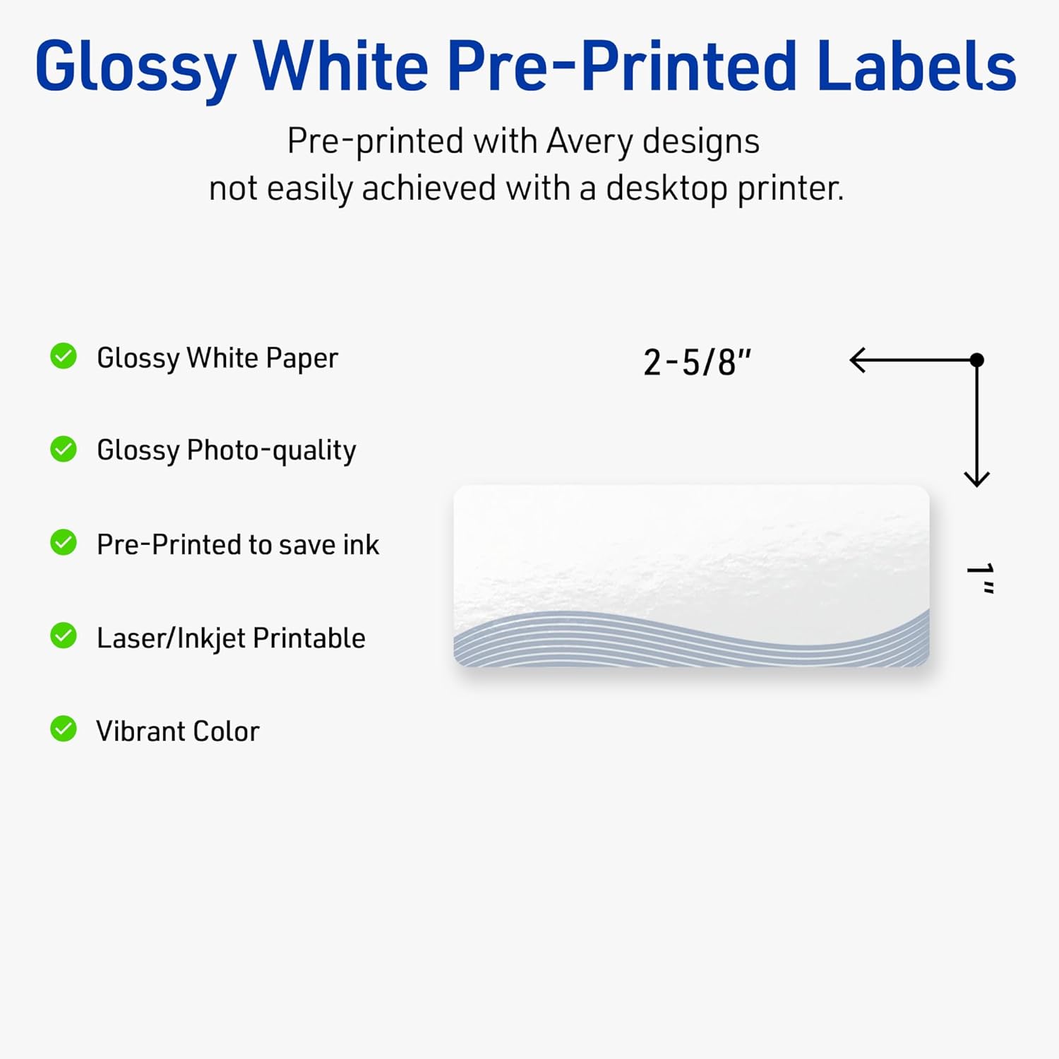 Avery Printable Rectangle Address Labels with Sure Feed Technology, Pre-Printed Colorful Design, Glossy White, 1" x 2-5/8", Laser & Inkjet Compatible, 160 Total