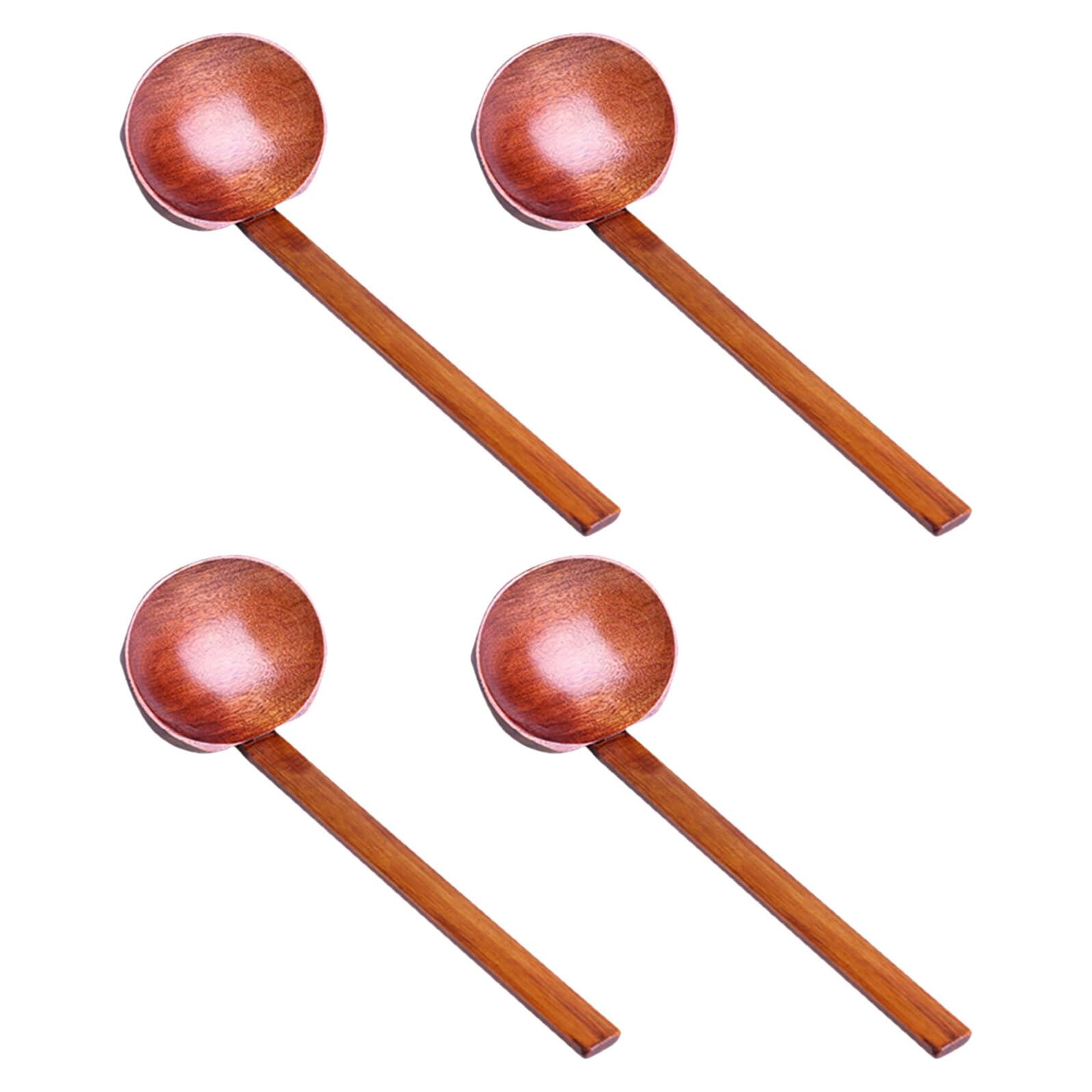 Sosoport 4pièces Lot de Cuillères à Ramen Bois Long Manche Forme Octogonale Ustensiles de Cuisine Polyvalents pour Soupe et Porridge