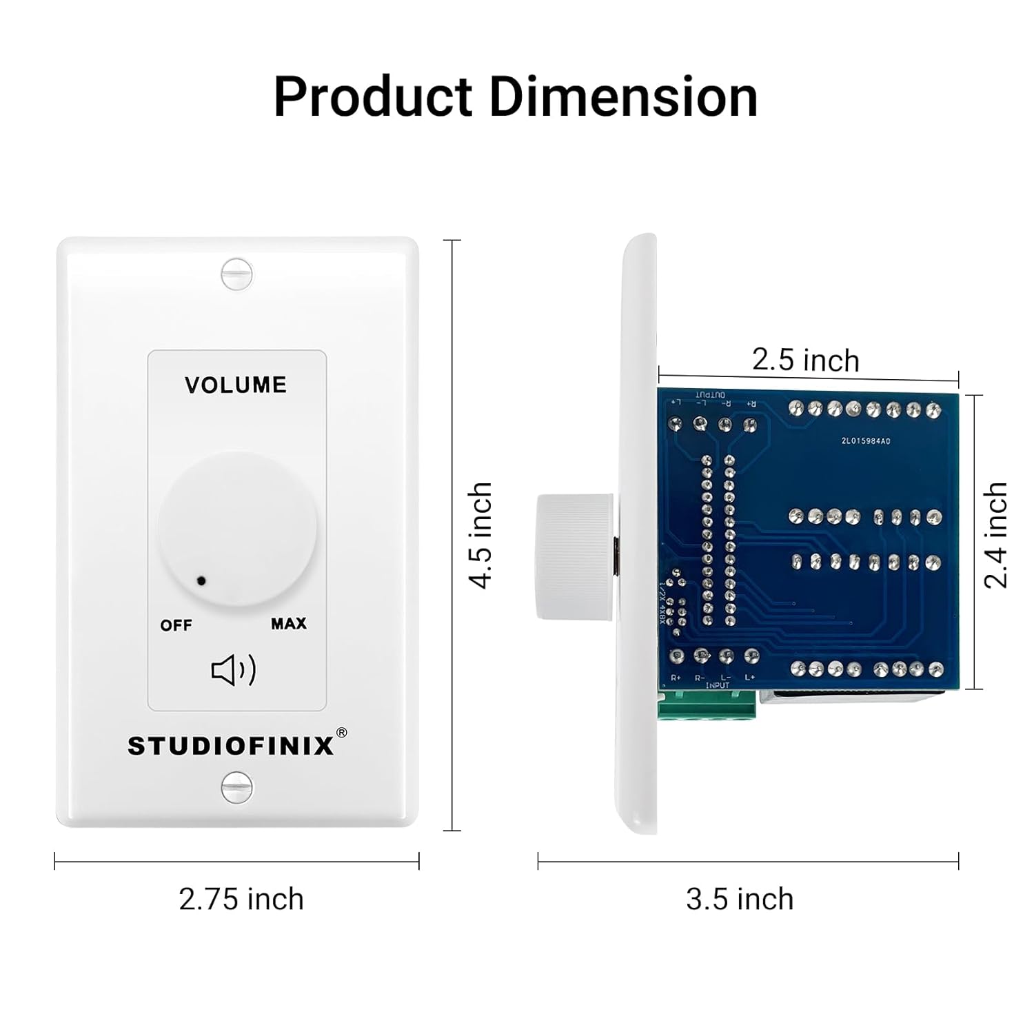 Diagram showing the dimensions of the STUDIOFINIX volume control unit