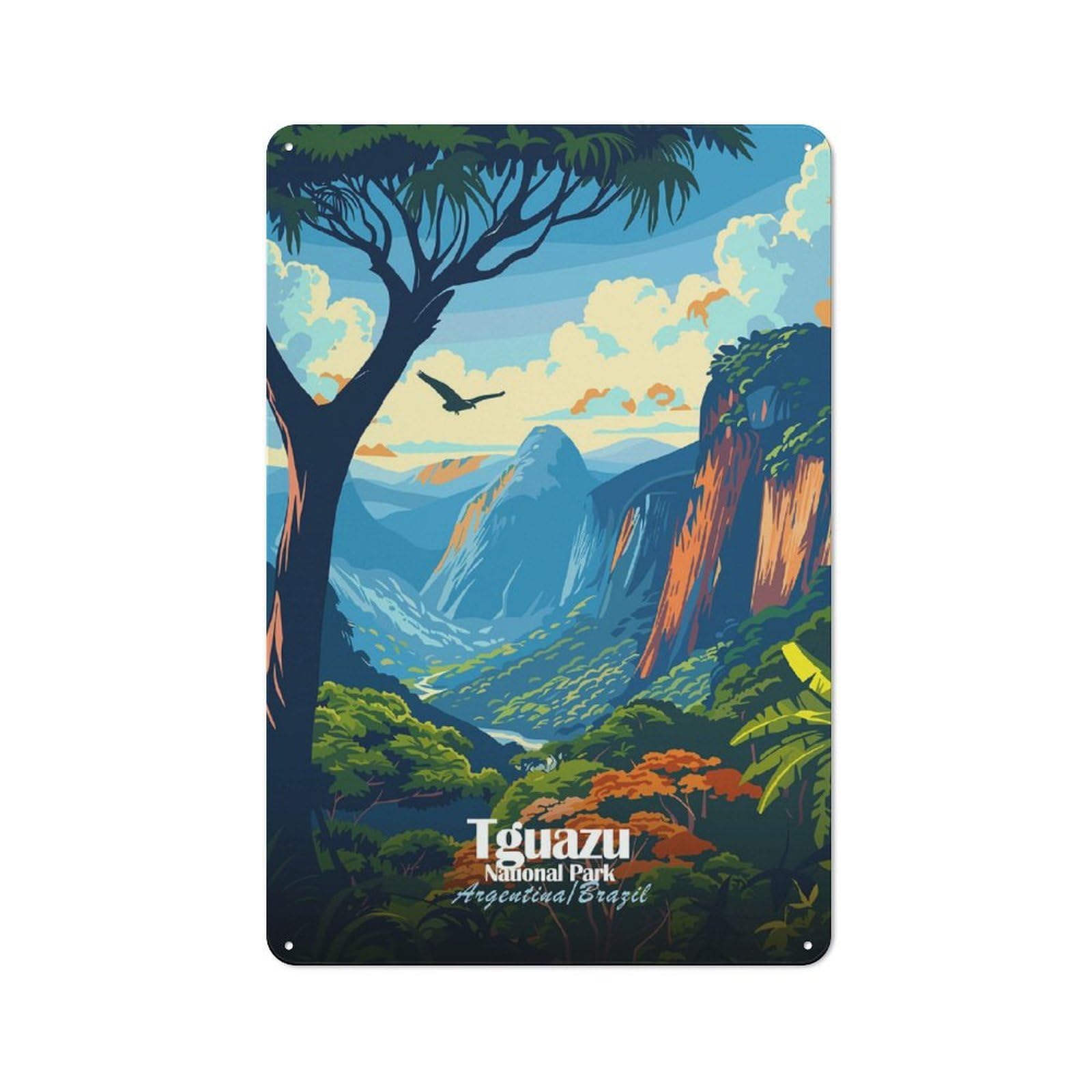 Junmoney Style Tin Wall Plaque 30X20cm With Iguazu National Park Illustration For Living Room Or Hallway, For Vintage Wall Decor Fans, For Themed Room Decoration