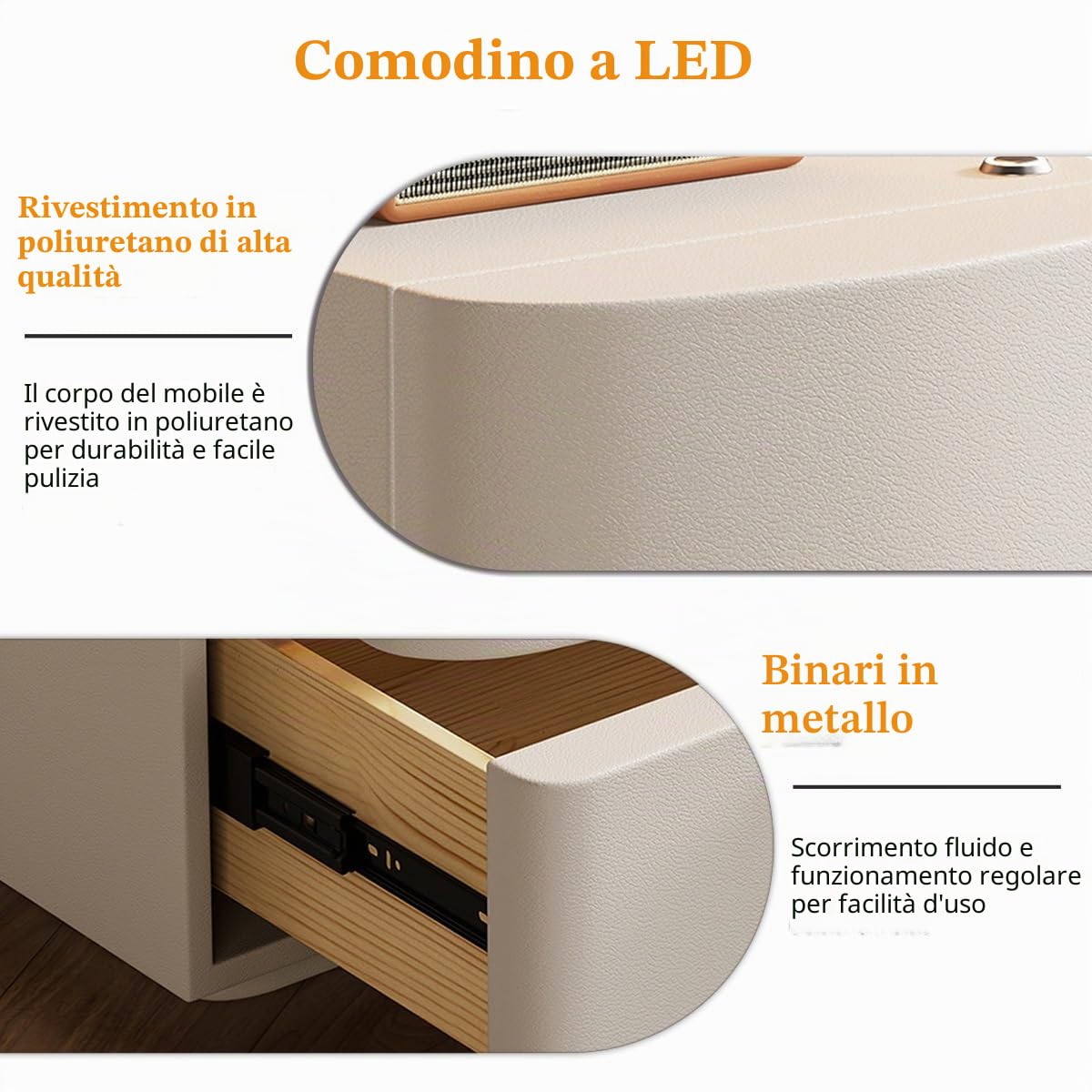 Comodino con Cassetti in Legno, Comodino A LED, Comodino Bianco, Comodini Camera da Letto Moderni, Comodino Moderno con Contenitore, Comodino Camera da Letto.(Brown,40 * 43 * 43CM)