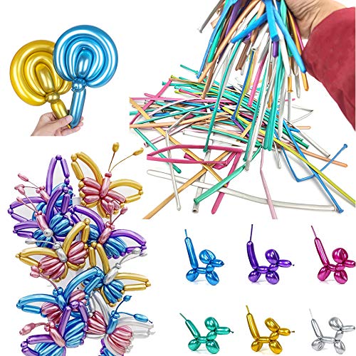 Image of 100Pcs Metallic 260 Balloons, Color Chrome Long Balloon for Animals, 260 Art Ballon for Twisting, Skinny Modeling Supplies for Birthday Party Wedding Festival Decorations. Multi