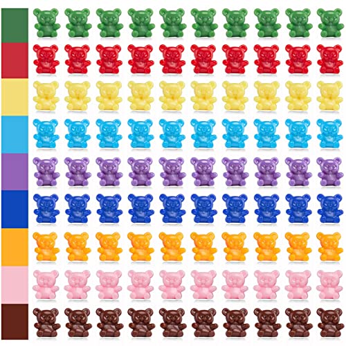Image of XINHUIDALSQ 90 Pieces Colored Counting Bears 0.62 Inch Rainbow Counting Bears Set 9 Colors Mini Plastic Bear Math Manipulatives for Toddlers Suitable for Ages 3+ Kids