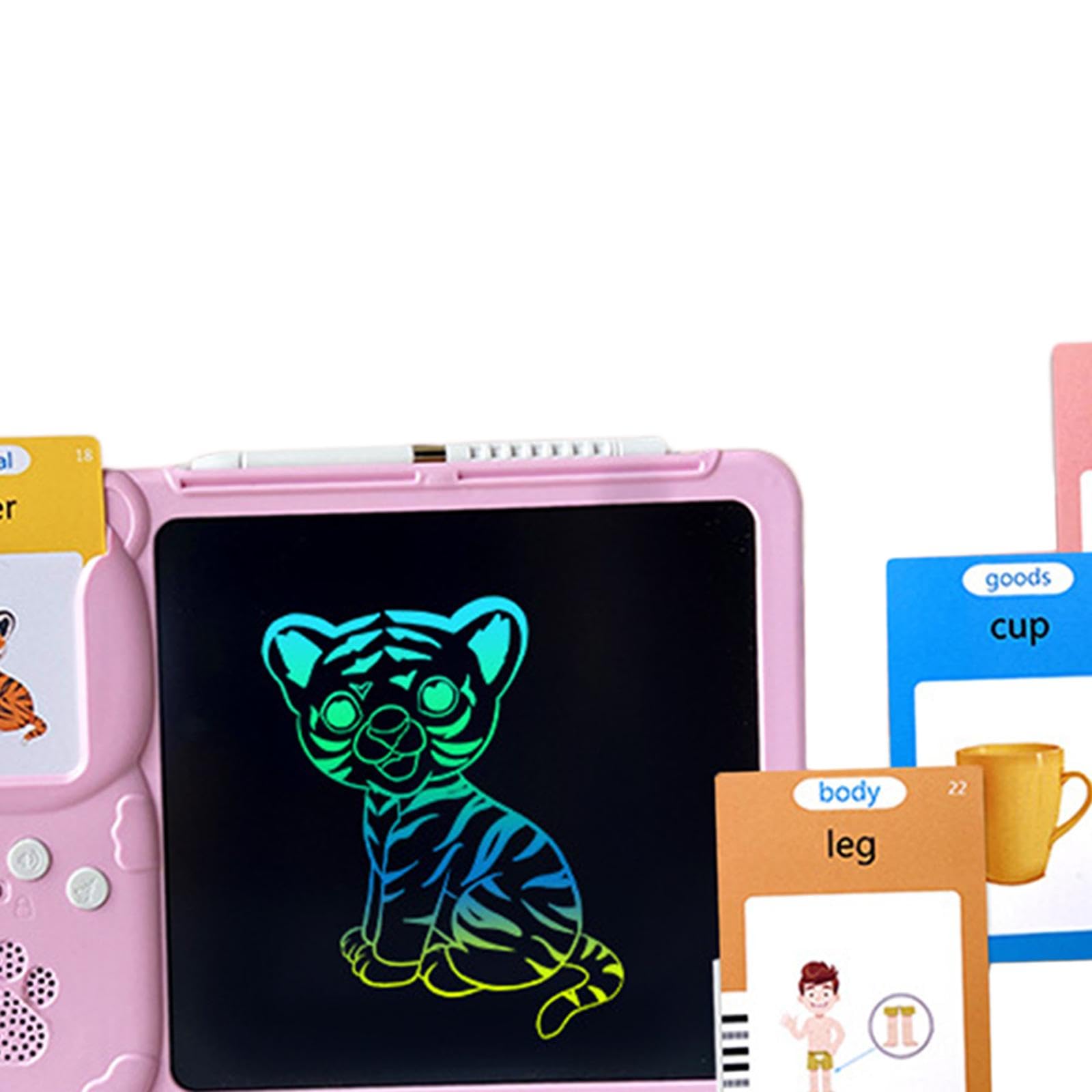 Qianly Tablet Interattivo per L'apprendimento Dei Bambini con Riconoscimento Vocale E Tavoletta Grafica, Rosa con 255 carte, Taglia unica