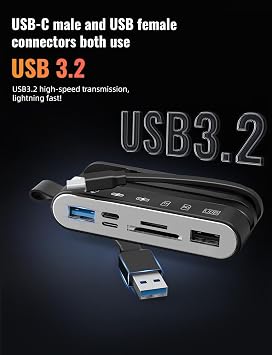 Memory Card Reader, 6-in-1 SD Card Reader & USB OTG Adapter for iPhone/iPad, USB-C and USB-A Devices with Micro SD & SD Card Slots, Supports SDHC/SDXC/MMC