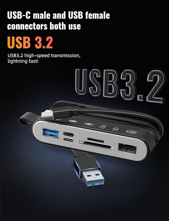 Memory Card Reader, 6-in-1 SD Card Reader & USB OTG Adapter for iPhone/iPad, USB-C and USB-A Devices with Micro SD & SD Card Slots, Supports SDHC/SDXC/MMC