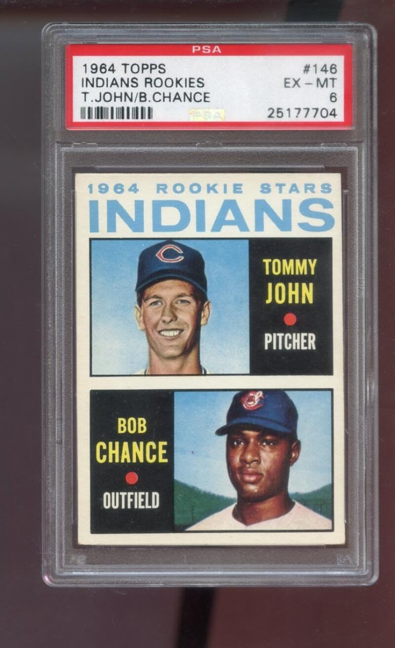 1964 Topps #146 Cleveland Indians Tommy John Bob Chance ROOKIE RC PSA 6 Graded Baseball Card MLB