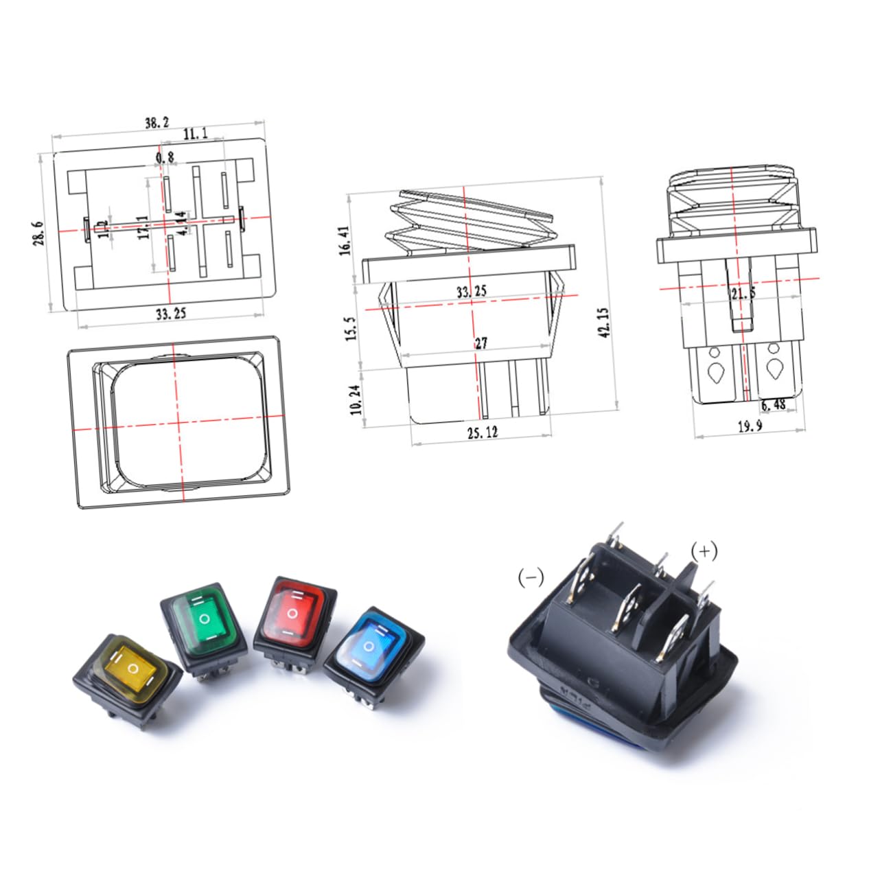 SOESFOUFU Waterproof Boat Switch 6 Pin Rocker On-Off-on Led Light Toggle for Rv Car