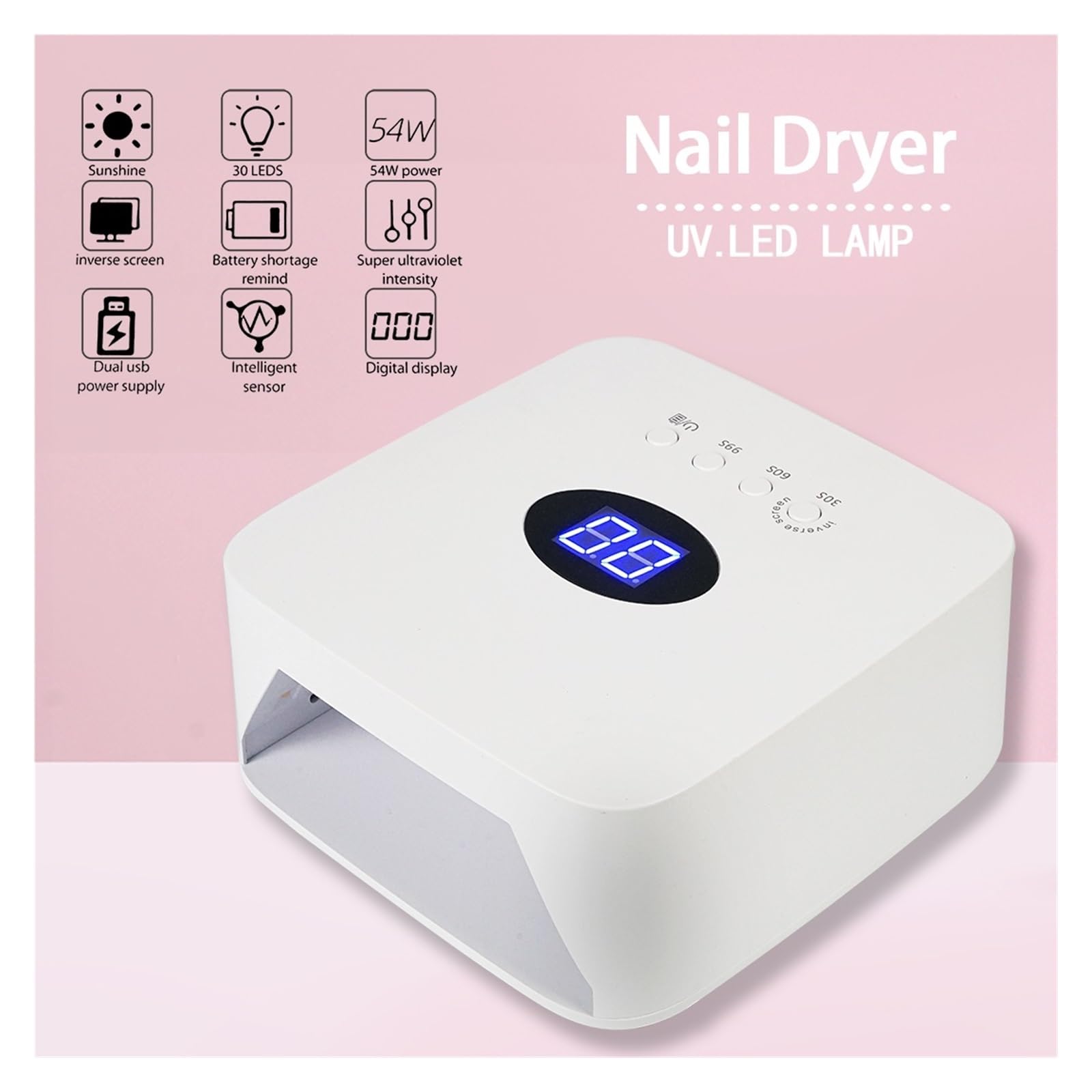 Lampara Uñas Semipermanentes, Lámpara de uñas LED UV de 54W, máquina secadora de esmalte de Gel inalámbrica recargable for uñas, luz UV for uñas, manicura profesional inalámbrica ,para el hogar y el s